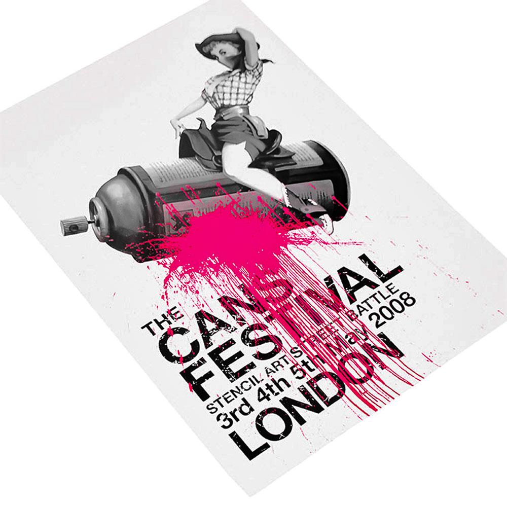 Rarissimo e bellissimo poster del Cans Festival.
Realizzato per l'evento organizzato da Banksy e con opere d'arte di Banksy e di molti altri artisti invitati.
Questo poster è stato pubblicato e venduto esclusivamente al festival nel maggio 2008.
Il
