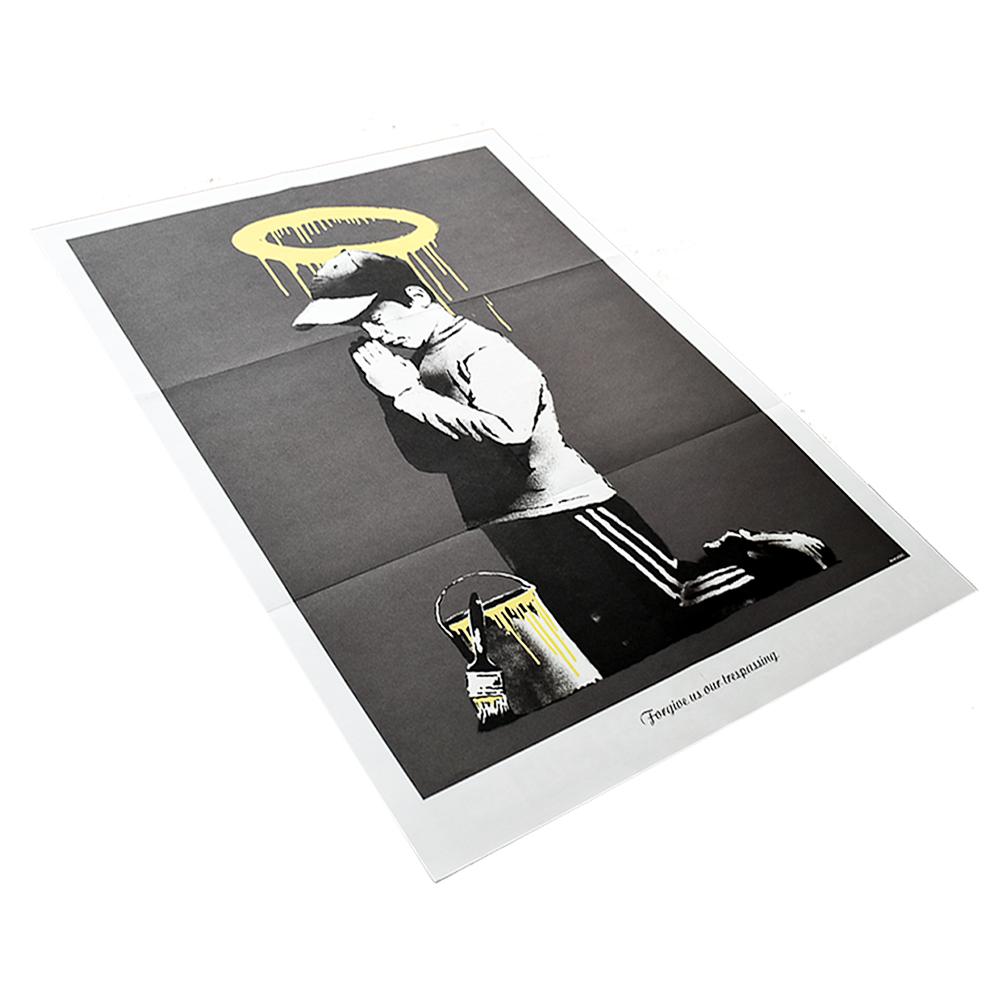 Wonderful Banksy double sided artwork.
Has Banksy’s signature printed on bottom right of the Forgive Us Our Trespassing print side.
Created by Banksy for the release of his movie, Exit Through The Gift Shop in 2010. Has movie poster printed on back