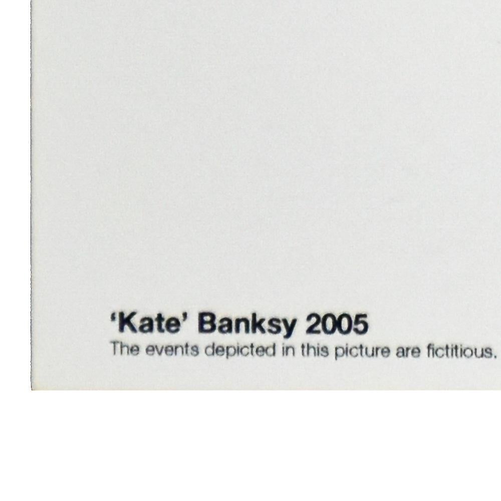 Iconic and beautiful Banksy Kate. Featured on this Showcard/ postcard.
Kate is Banksy’s version of the famous Warhol Marilyn Monroe artwork featuring the British supermodel Kate Moss.
Limited production made exclusively for the Banksy Crude Oils