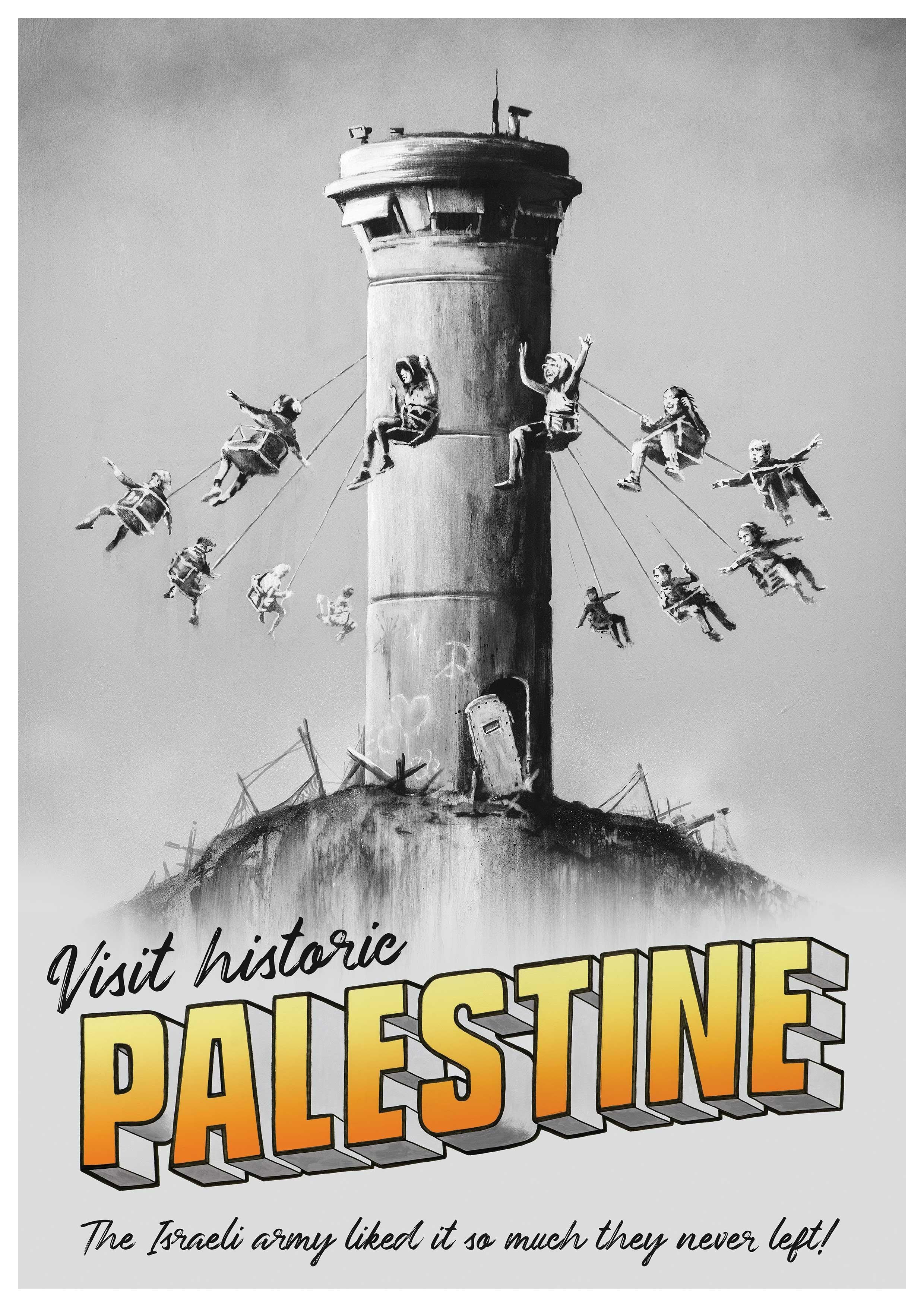 Banksy Landscape Print – Walled Off Hotel Visit Historic Palestine gestempelt mit C.O.A. Street Art