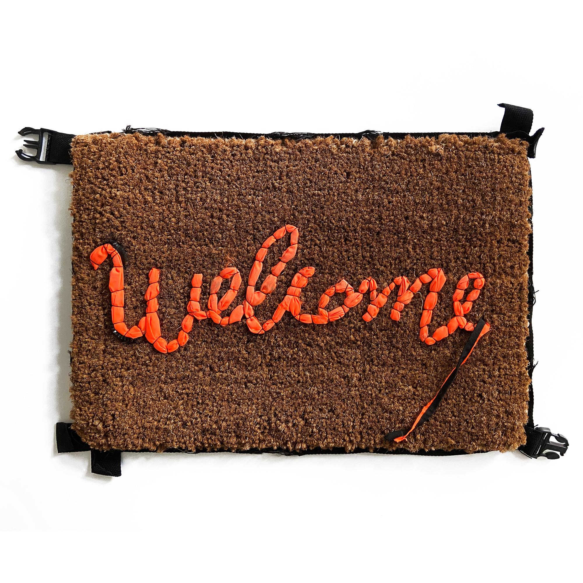 Banksy (British street artist)
Welcome Mat, 2020
Medium: Doormat and refugee life vest 
Dimensions: 24.6 x 17.7 x 1.4 in (62.5 x 45.0 x 3.5 cm)
Edition size: undisclosed
Markings: Numbered on official Gross Domestic Product label (photograph of