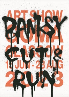 Póster impreso en offset «Cut & Run II» de Banksy, color naranja coral, 2023