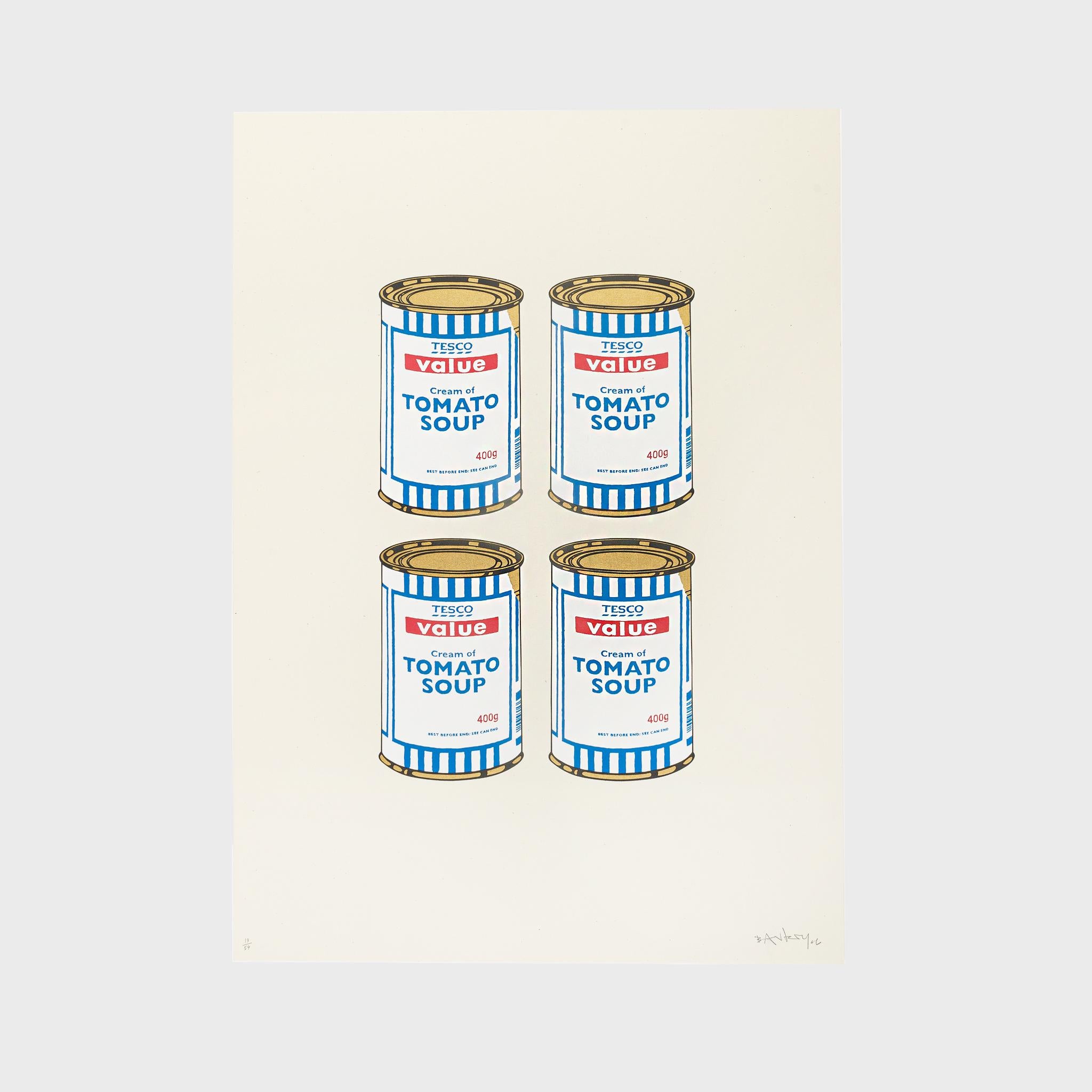 Quattro barattoli di zuppa - Oro su crema - Print di Banksy