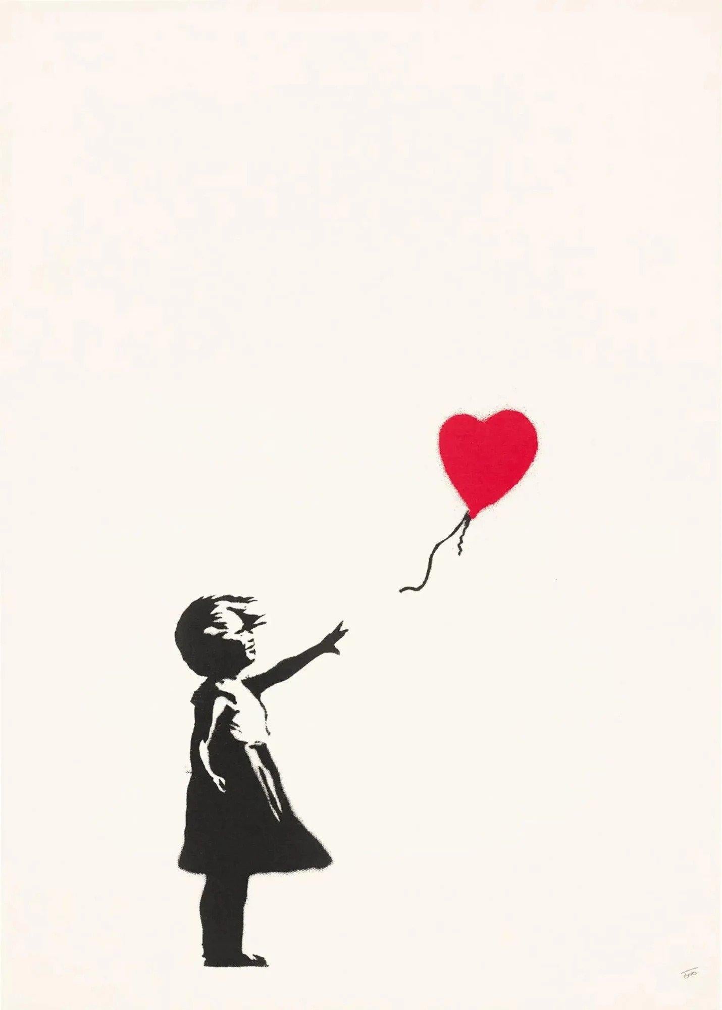 Girl With A Balloon
2004

By Banksy

Banksy's 'Girl with a Balloon' portrays a young girl reaching for a red, heart-shaped balloon, encapsulating themes of fleeting innocence and the ephemeral nature of dreams.

Banksy is an elusive street artist