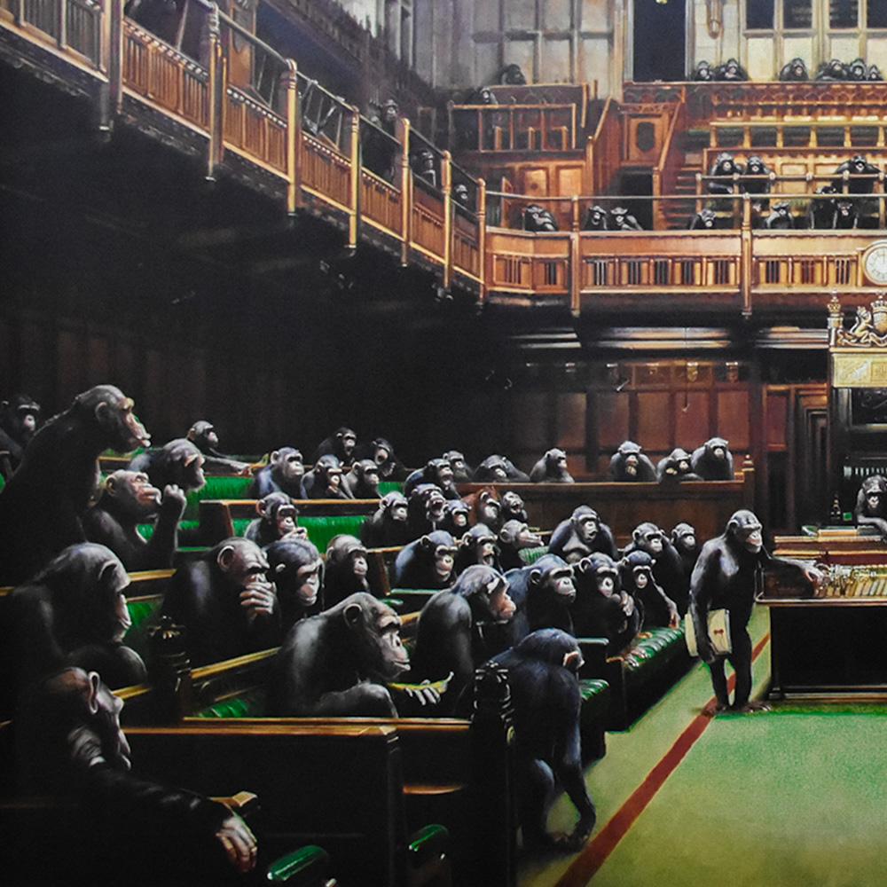 Monkey Parliament (with Original Museum Tube) - Contemporary Print by Banksy