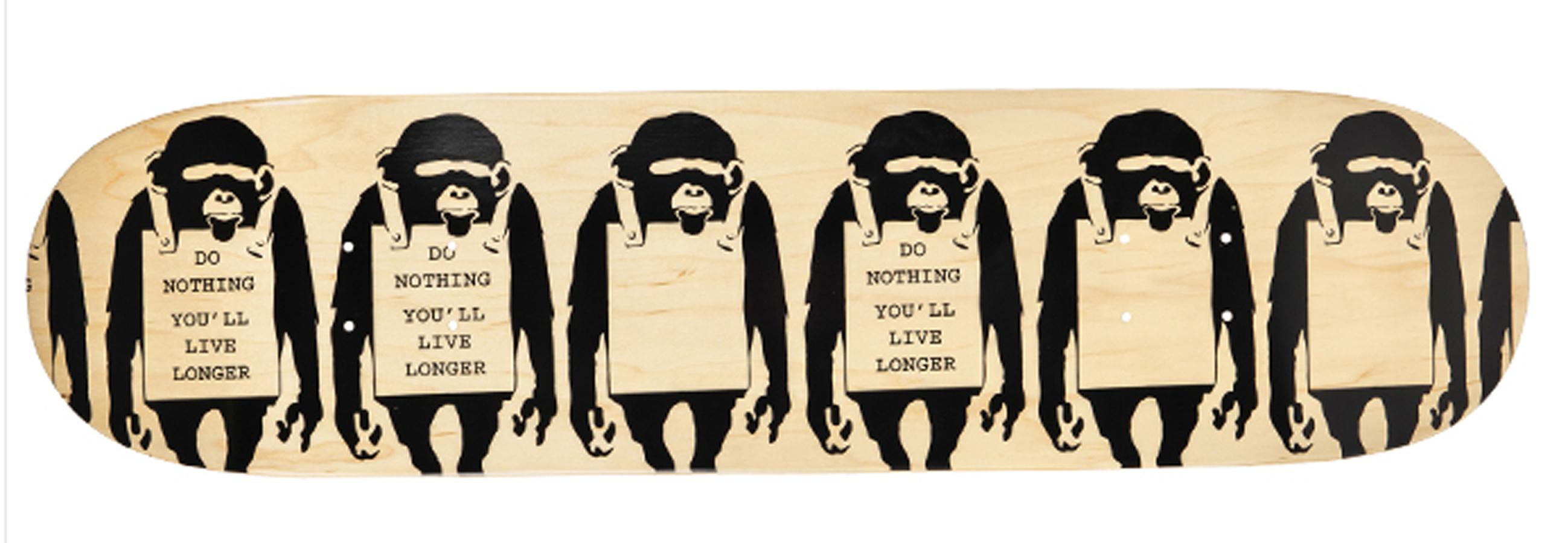Monkey Sign skateboard deck - Print by Banksy
