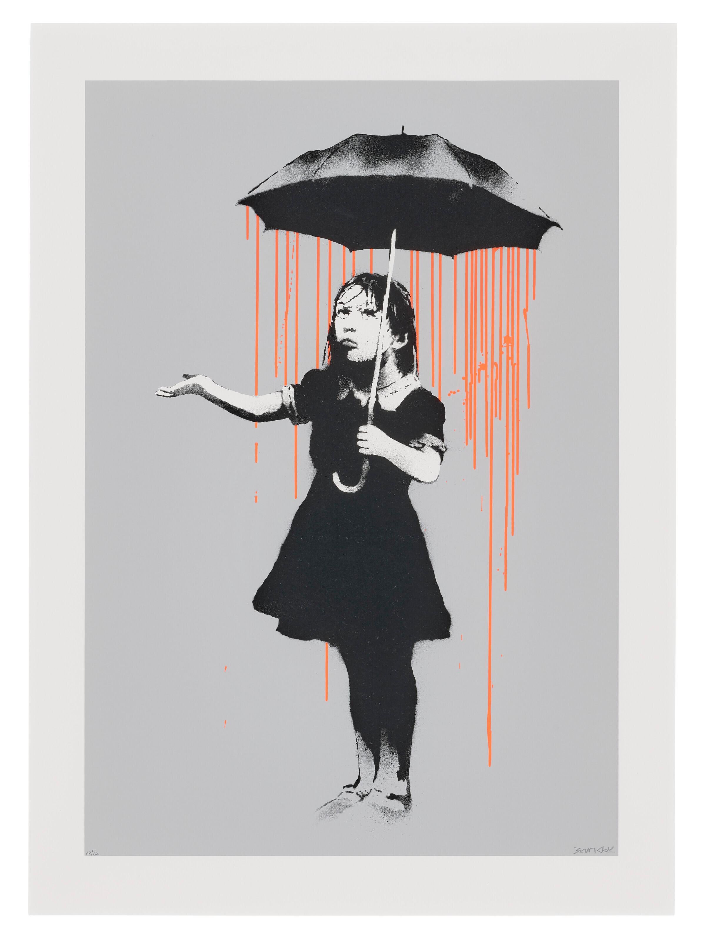 Banksy Figurative Print – Nola AP (Dunkel Orange bis Hellorange Regen)