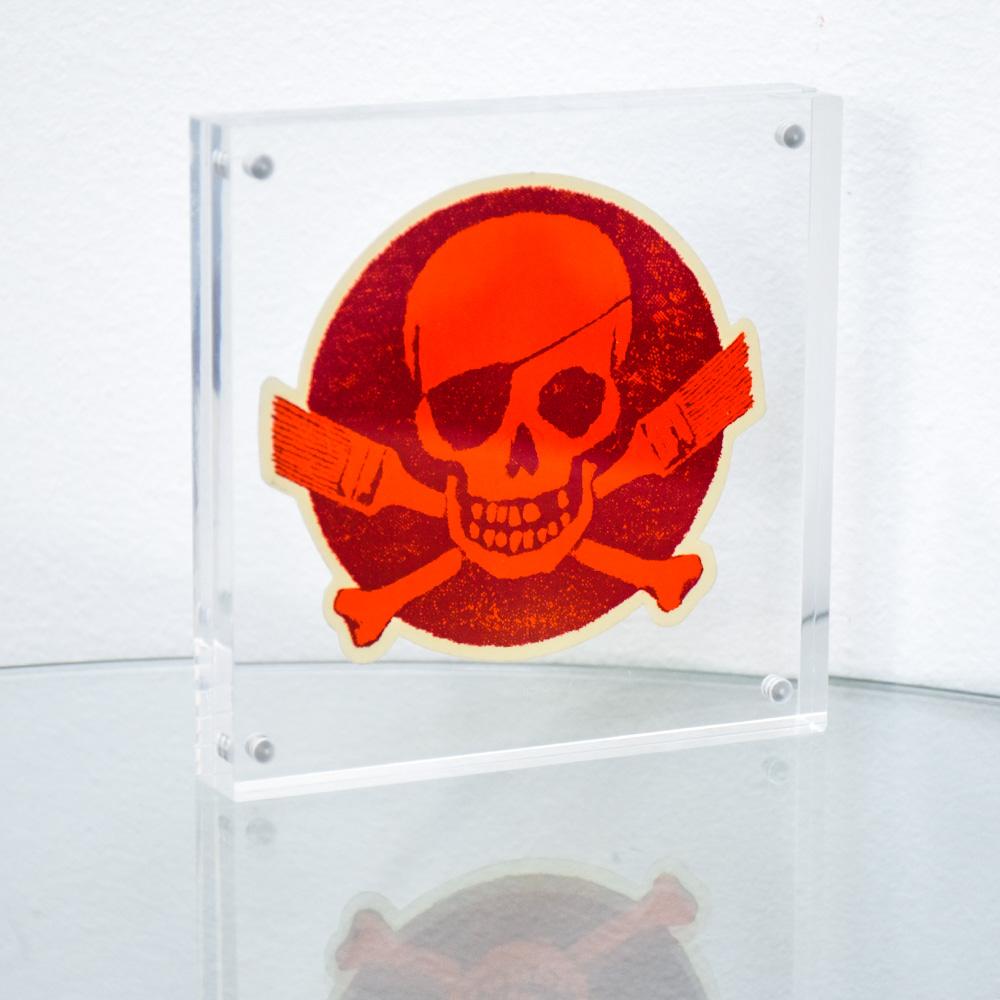 POW Pictures on Walls Skull Logo Sticker (Orange) - Print by Banksy