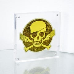 POW Pictures on Walls Skull Logo Sticker (Yellow 2)