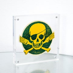 POW Pictures on Walls Skull Logo Sticker (Yellow)