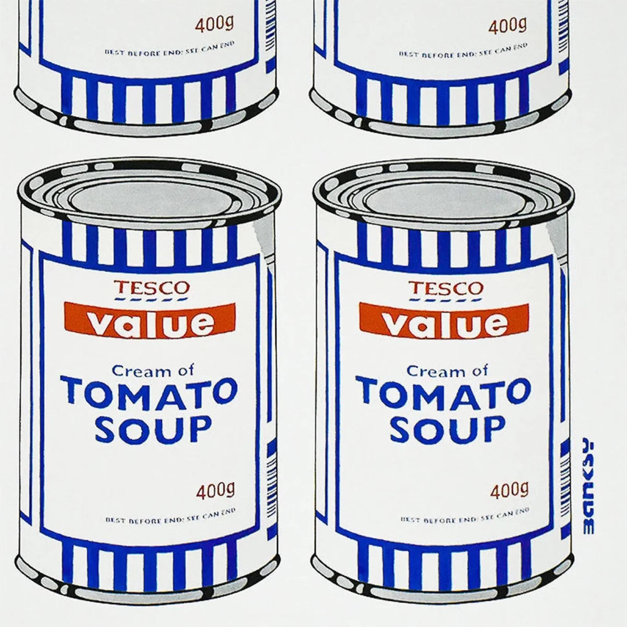 Banksy, Soup Cans, 2006

Offset lithograph printed in colours on thin wove paper

59.1 x 83.8 cm (23.62 x 33.46 in)

Unkown edition size, however rumoured to be 2,000

This piece is in Excellent condition and comes with printed Banksy logo on the