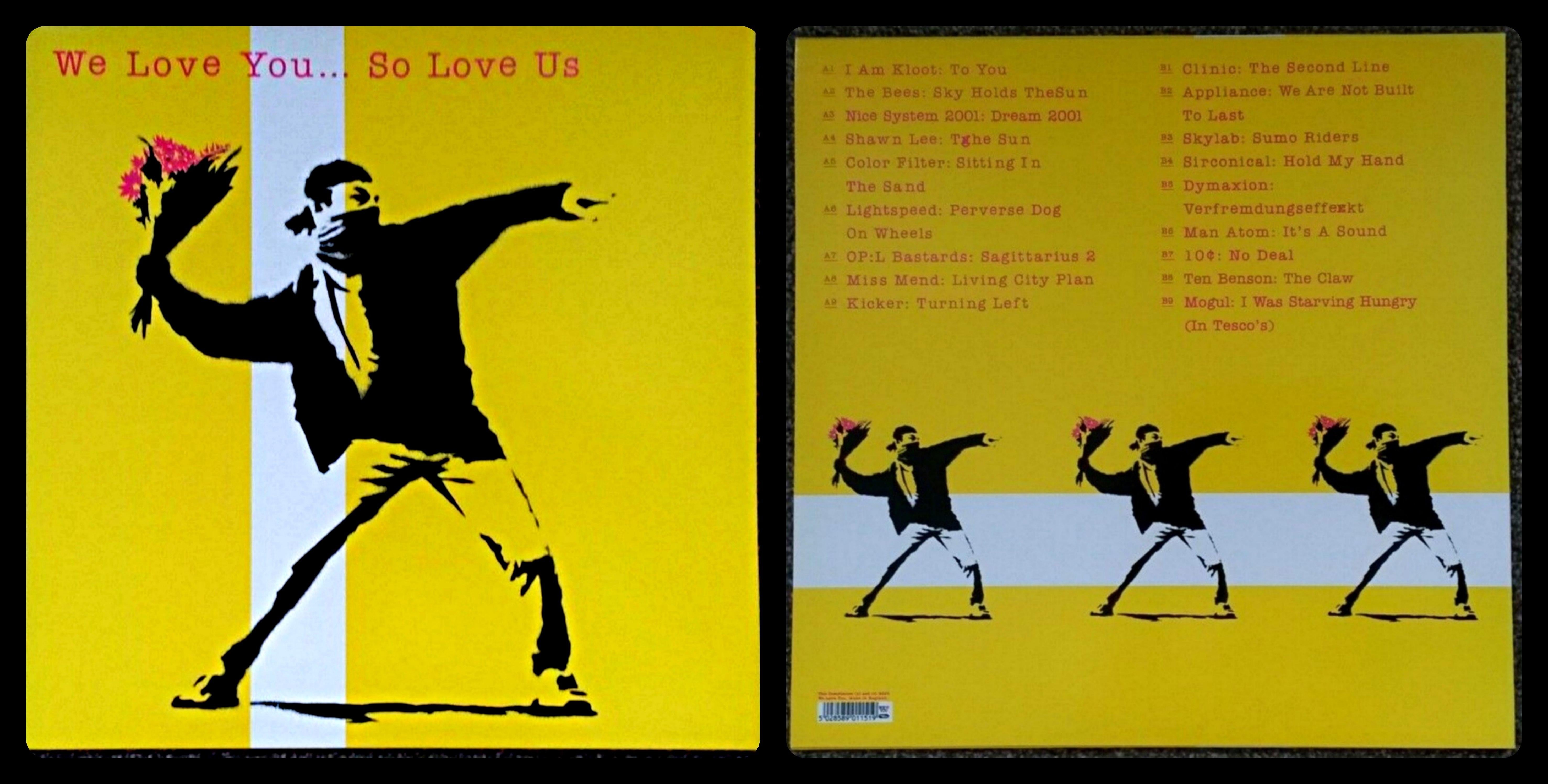 We Love You...So Love Us Mixed Media Flower Bomber Silkscreen Album Cover & LP  - Street Art Print by Banksy
