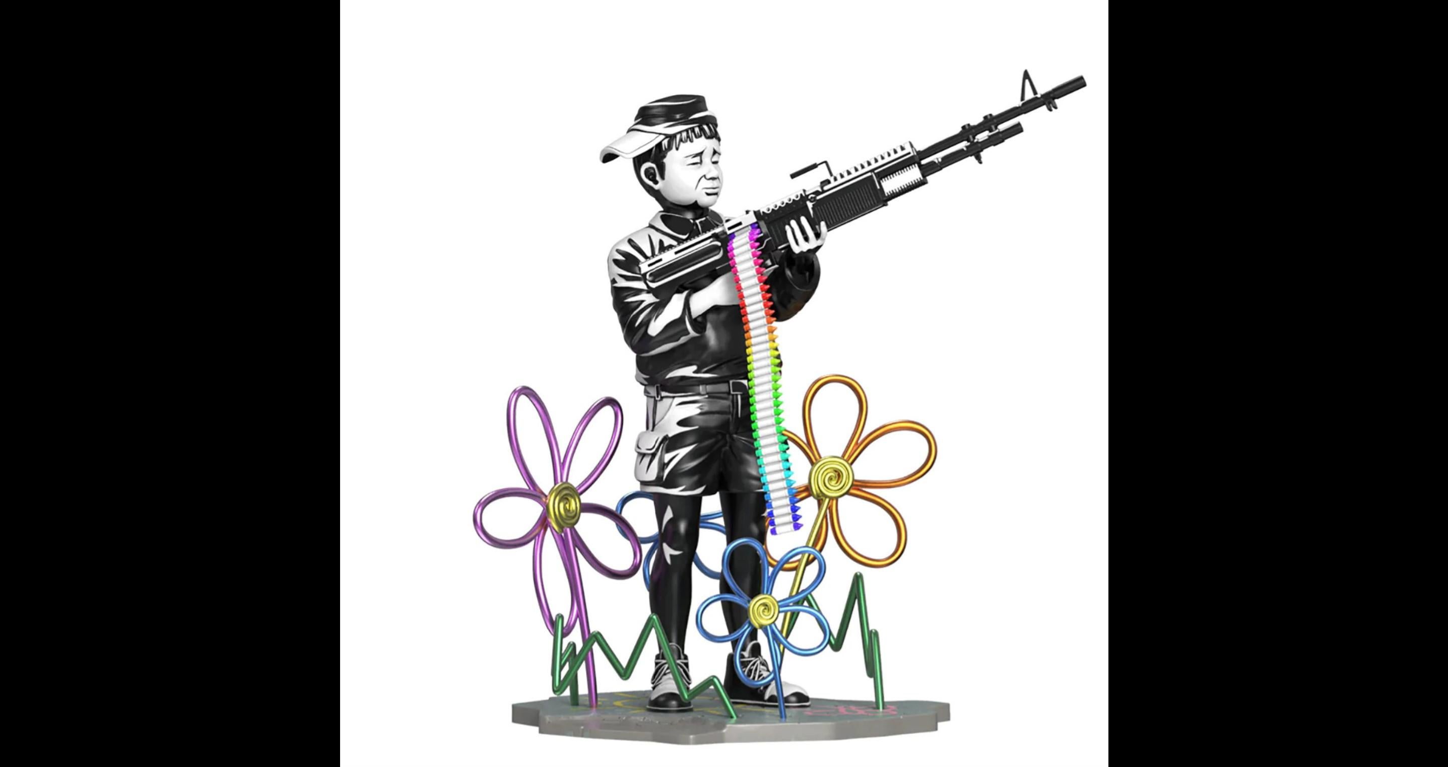 Crayon Shooter Collectible polystone sculpture with detachable magnetic base  - Sculpture by Banksy