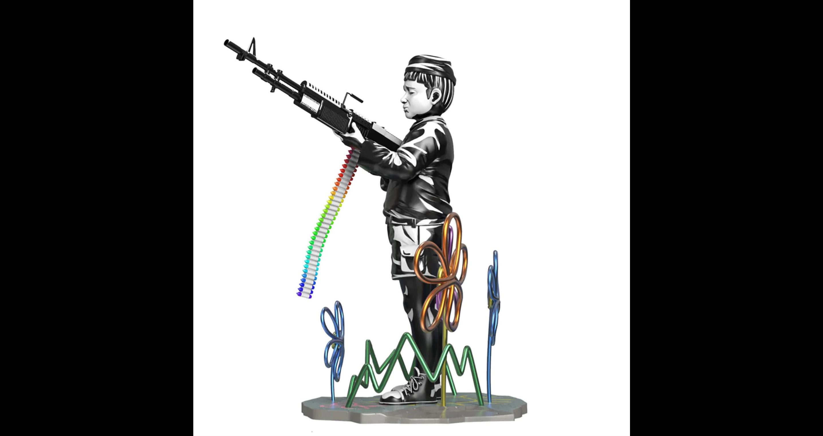 Crayon Shooter Sammlerstücke aus Polystein mit abnehmbarem magnetischem Sockel  (Schwarz), Figurative Sculpture, von Banksy