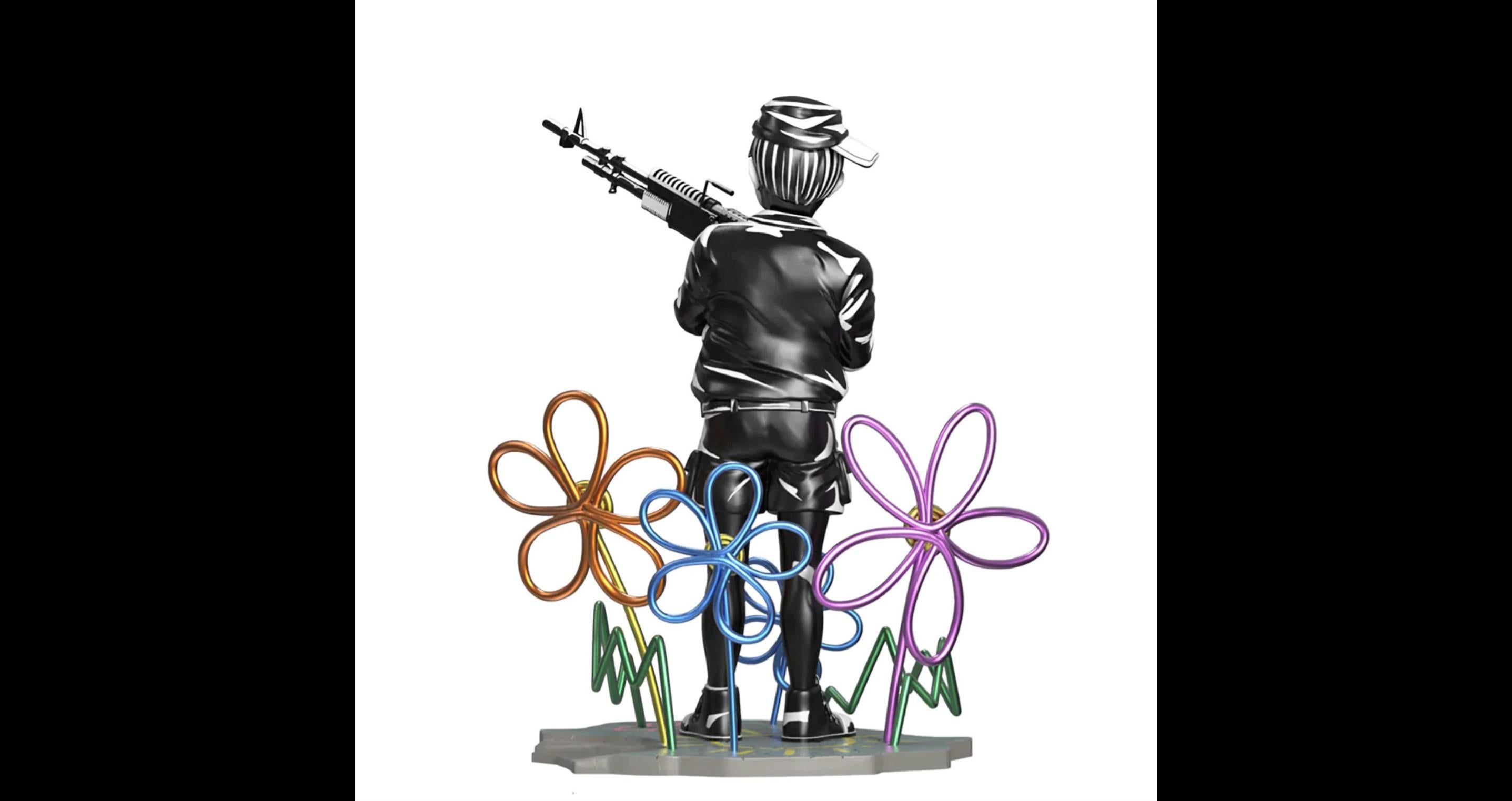 Crayon Shooter Collectible polystone sculpture with detachable magnetic base  - Black Figurative Sculpture by Banksy