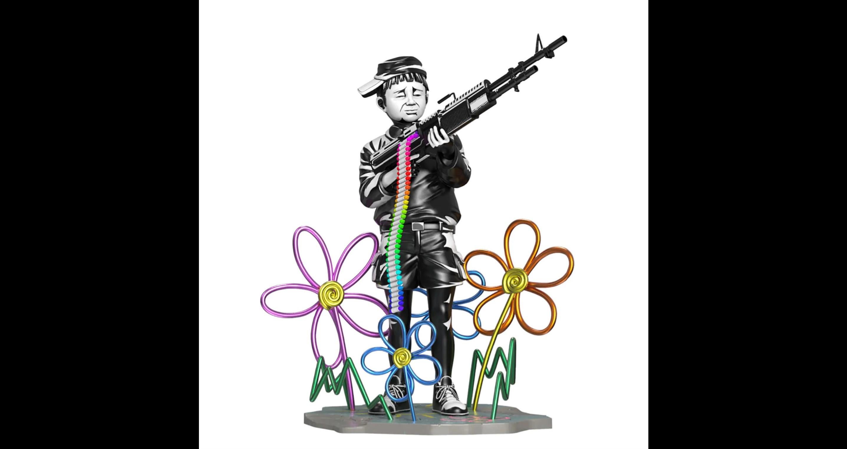 Banksy Figurative Sculpture - Crayon Shooter Collectible polystone sculpture with detachable magnetic base 