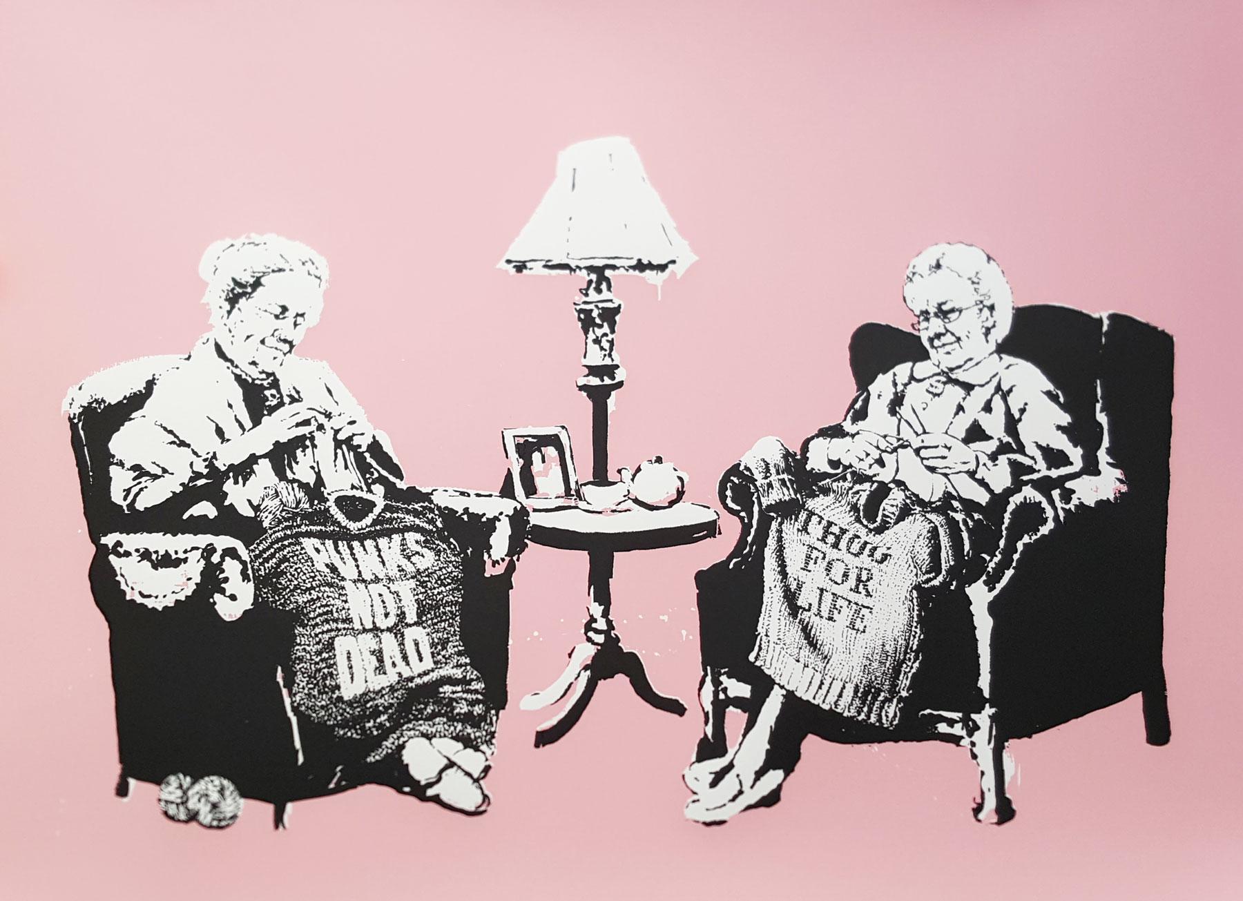 Britannique Paravent Banksy Grannies 2006 édition limitée non signée en vente