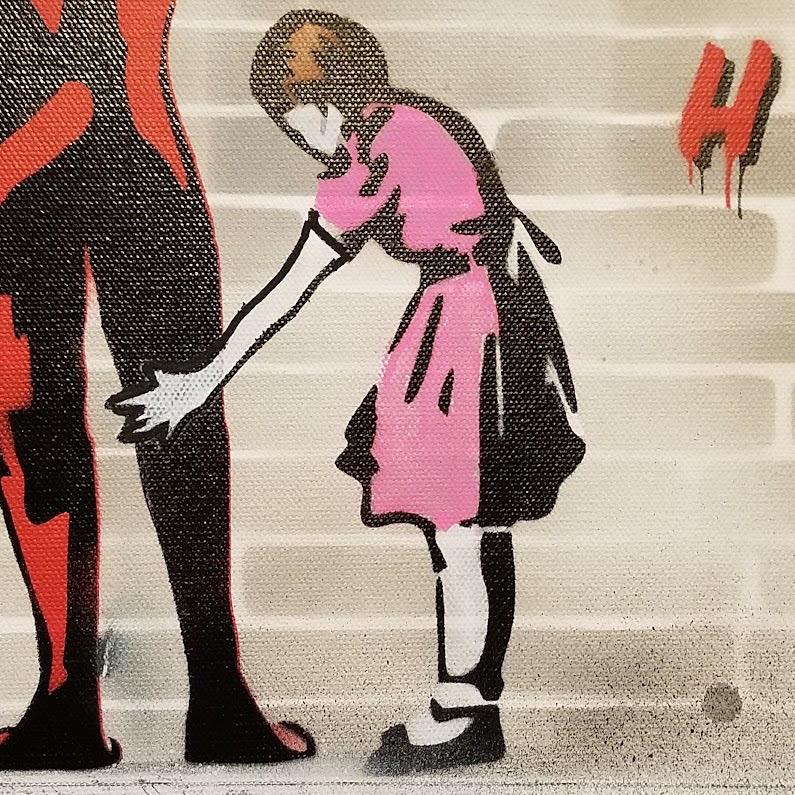 Contemporary street art banksy pop art museum leinwand rot interior figurativ (Streetart), Painting, von Banksy Hates Me