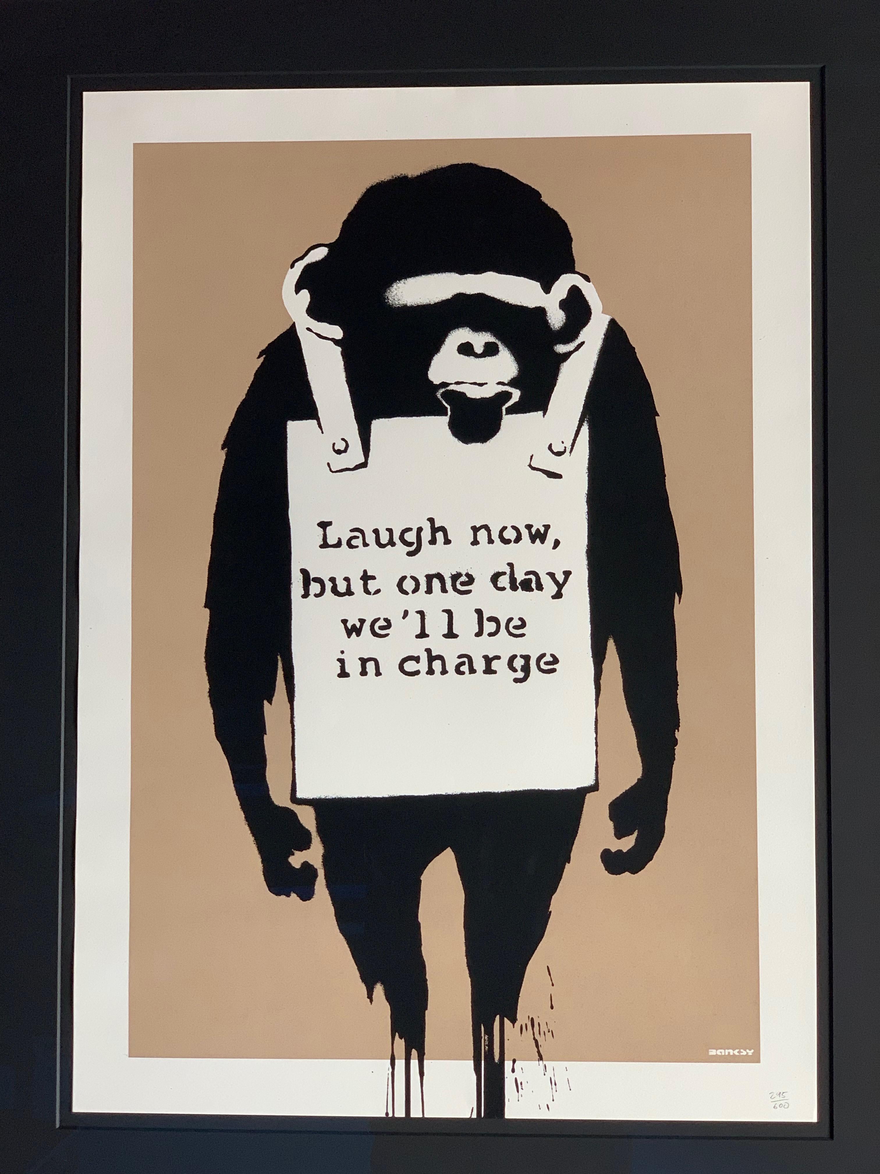 Laugh Now Banksy 2003, (Banksy British, b.1974).

Laugh Now by the notoriously secretive artist and activist Banksy is considered to be from the artist’s early period of work. Instead of appearing in the streets, it was first seen in 2002 as a