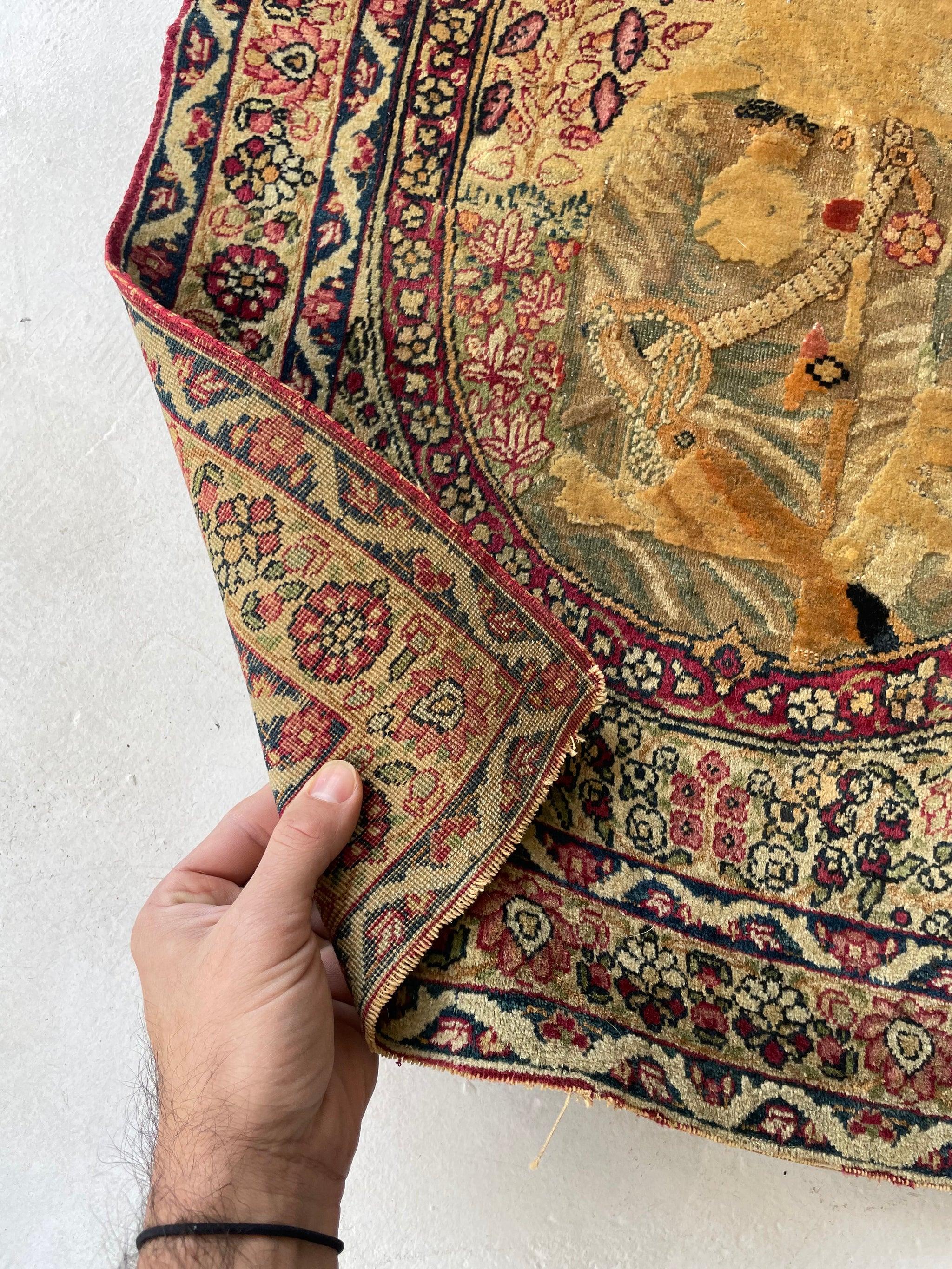 Banksy of Rugs Antique Kerman Lavar, c. 1920-30's In Good Condition For Sale In Milwaukee, WI