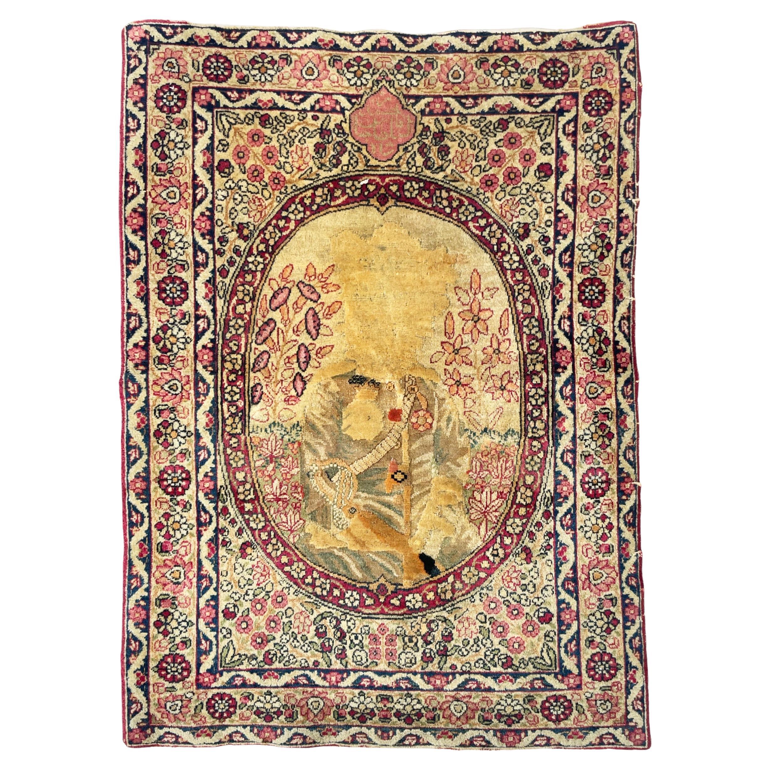 Banksy of Rugs Antique Kerman Lavar, c. 1920-30's For Sale