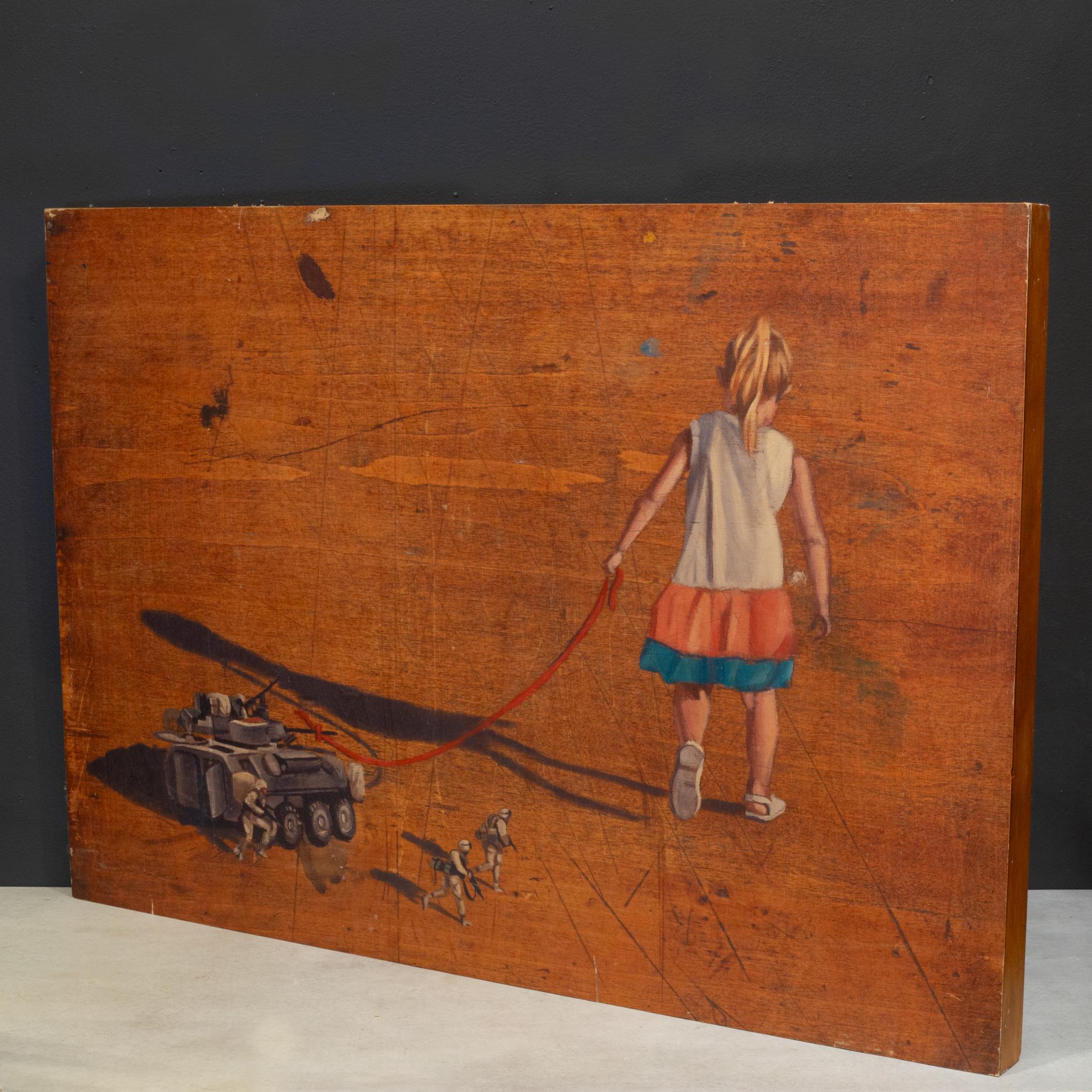 ABOUT

Print on wood. Girl pulling tank. Untitled. Print on wood. Unsigned. Designed to be hung from the top panel out from the wall. 

    CREATOR Steve Lazarides, London, UK. 
    DATE OF MANUFACTURE c.1980-1990. 
    MATERIALS AND TECHNIQUES
