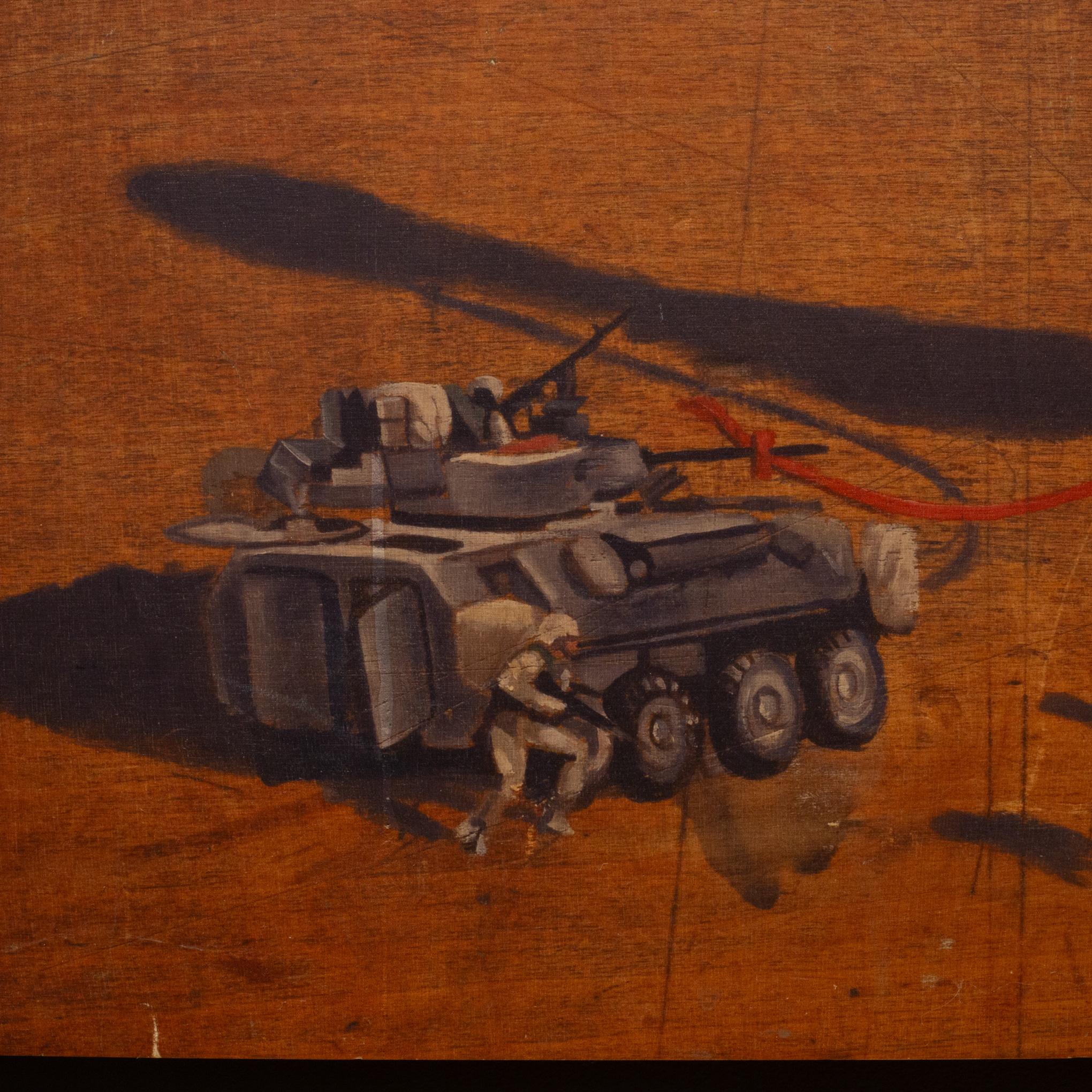 British Banksy Style, Girl Pulling Tank, Print on Wood
