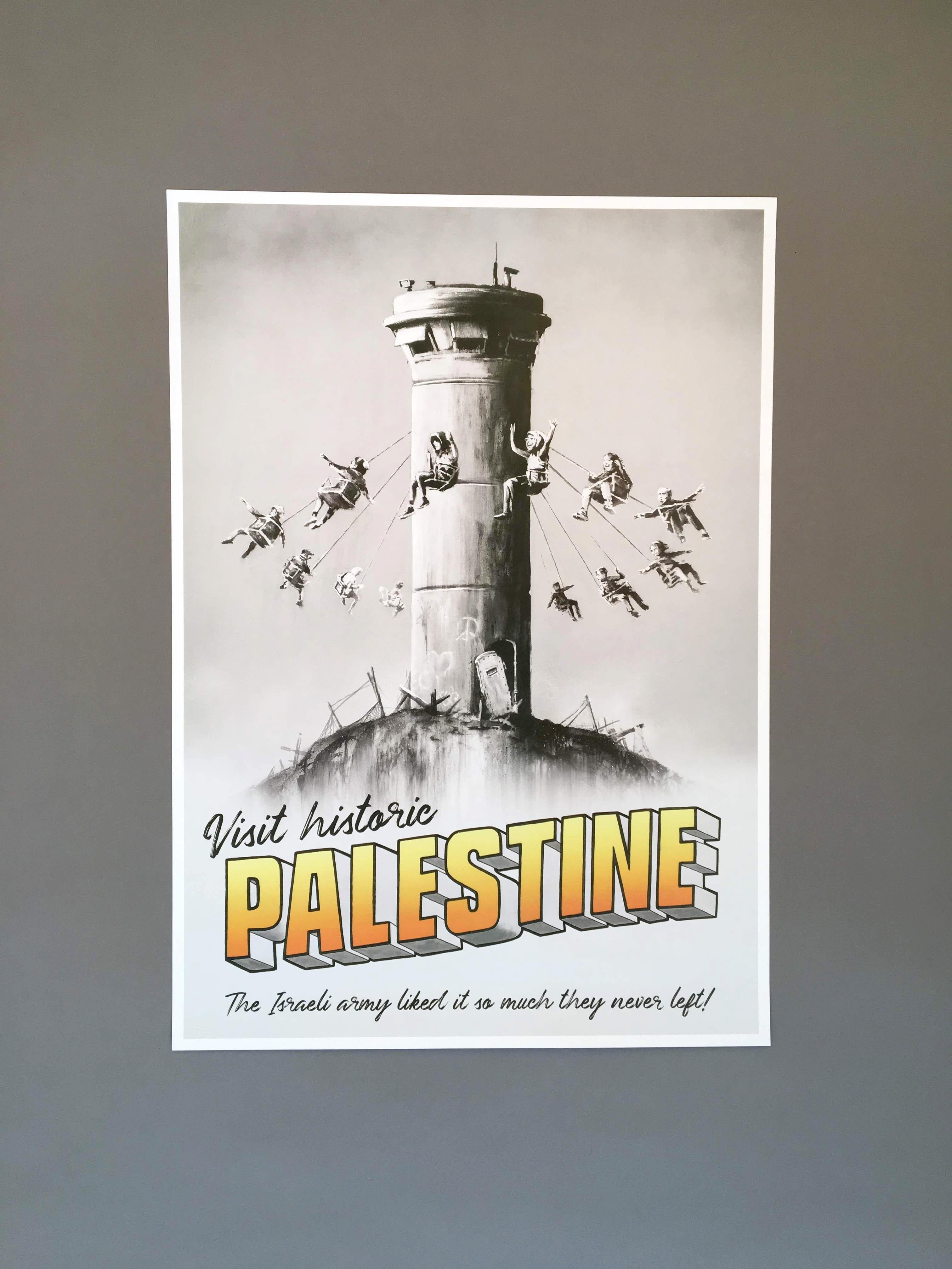 Banksy (United Kingdom, 1974)
'Visit Palestine', 2018
 
The print features one of Banksy's most controversial works from his newest installation 'The Walled Off Hotel' in Bethlehem, Palestine. Comes with publishers blindstamp in lower left and