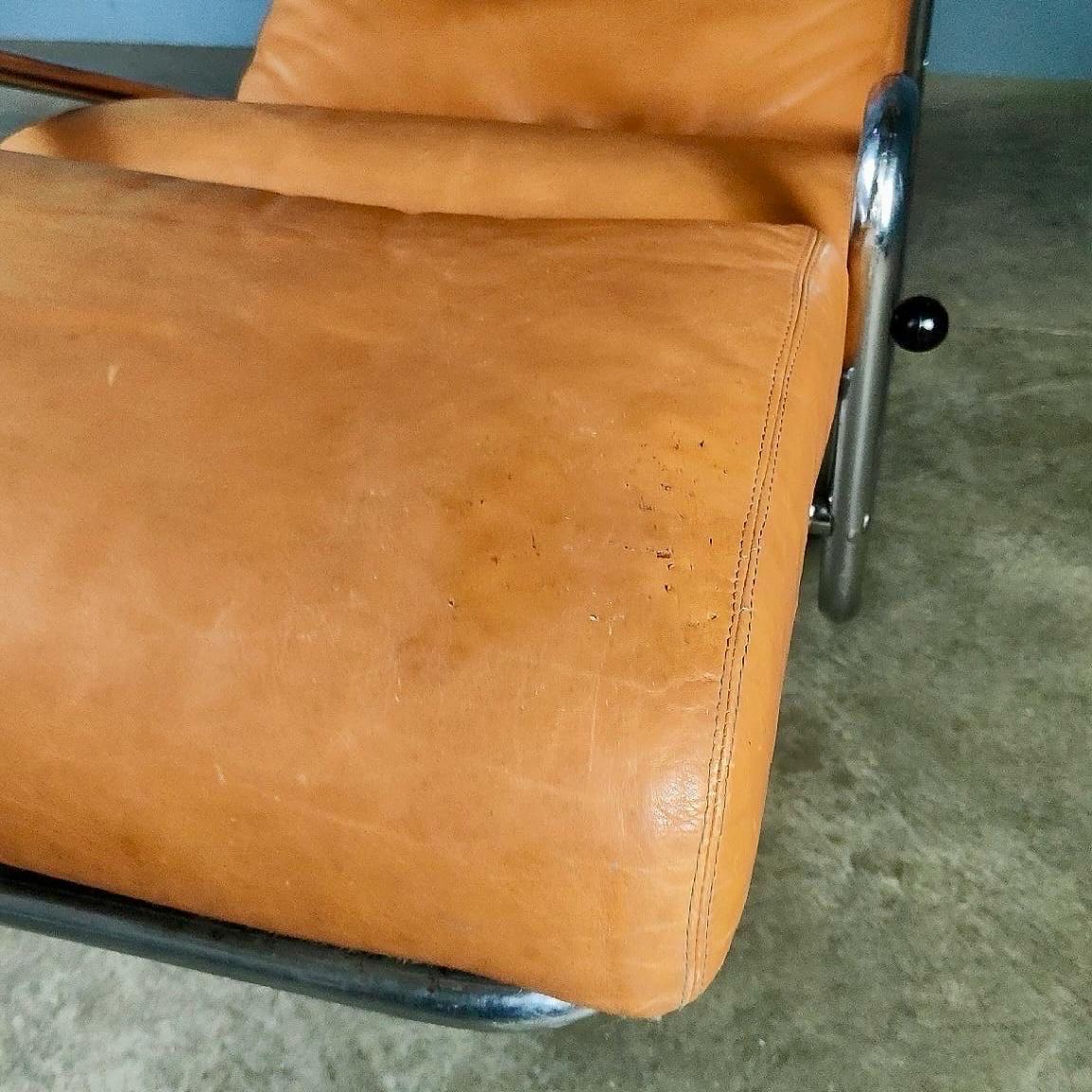 Fin du 20e siècle Banmüller Lama Brown Leather French German Rocking Lounge Chair Chaise en vente