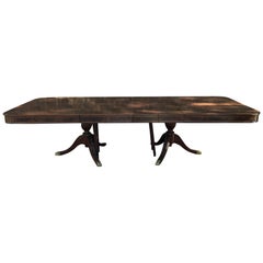Banquet English Mahogany Dining Room Table with Pedestals & Leaves, 20th Century