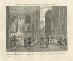 Banquet for Bonaparte and General Moreau, Antique Madou Lithograph, 1827