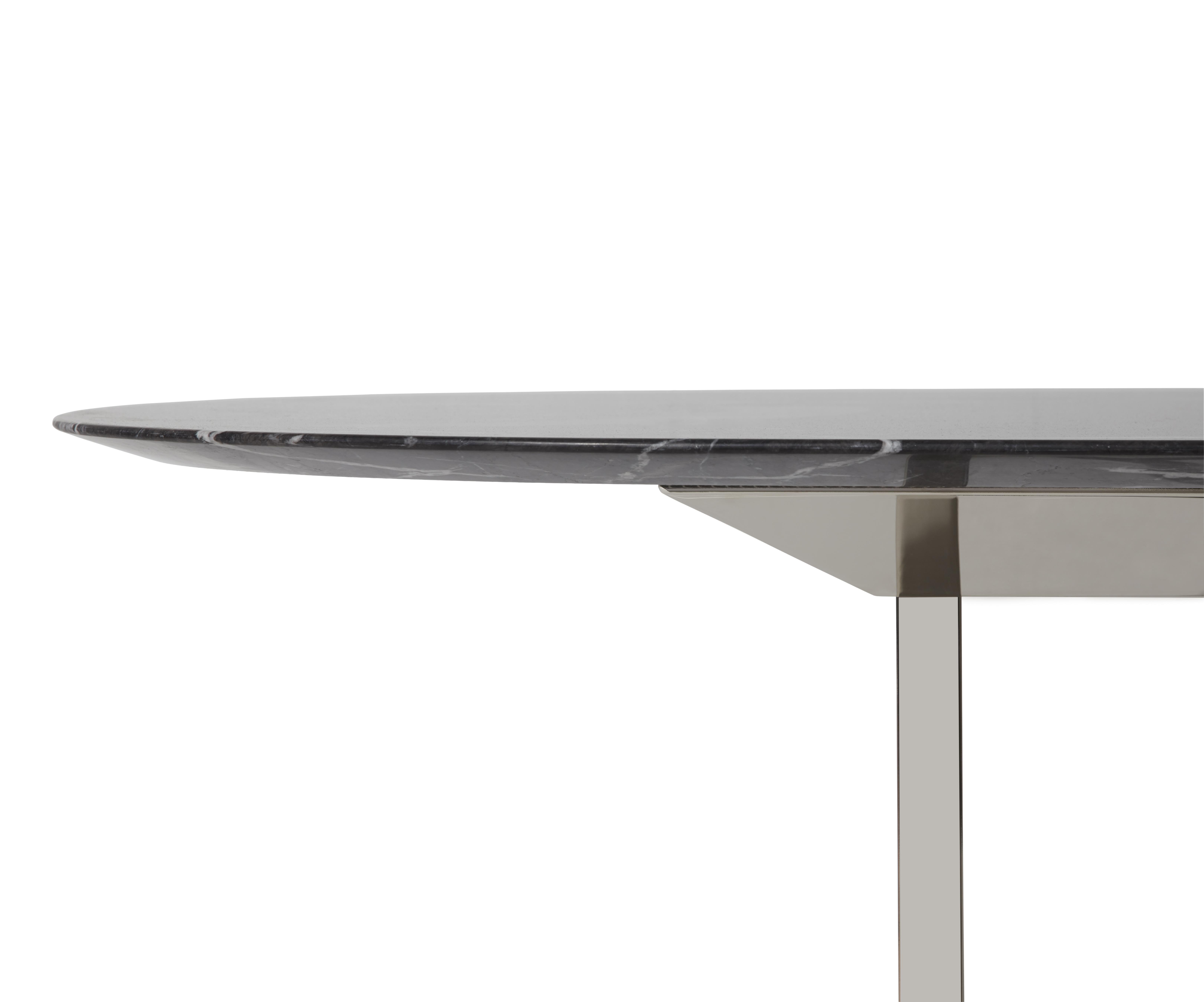 Modern Banquet Table, Top Carnic Grey Marble, Structure Steel, Finishes Nichel, Gold For Sale