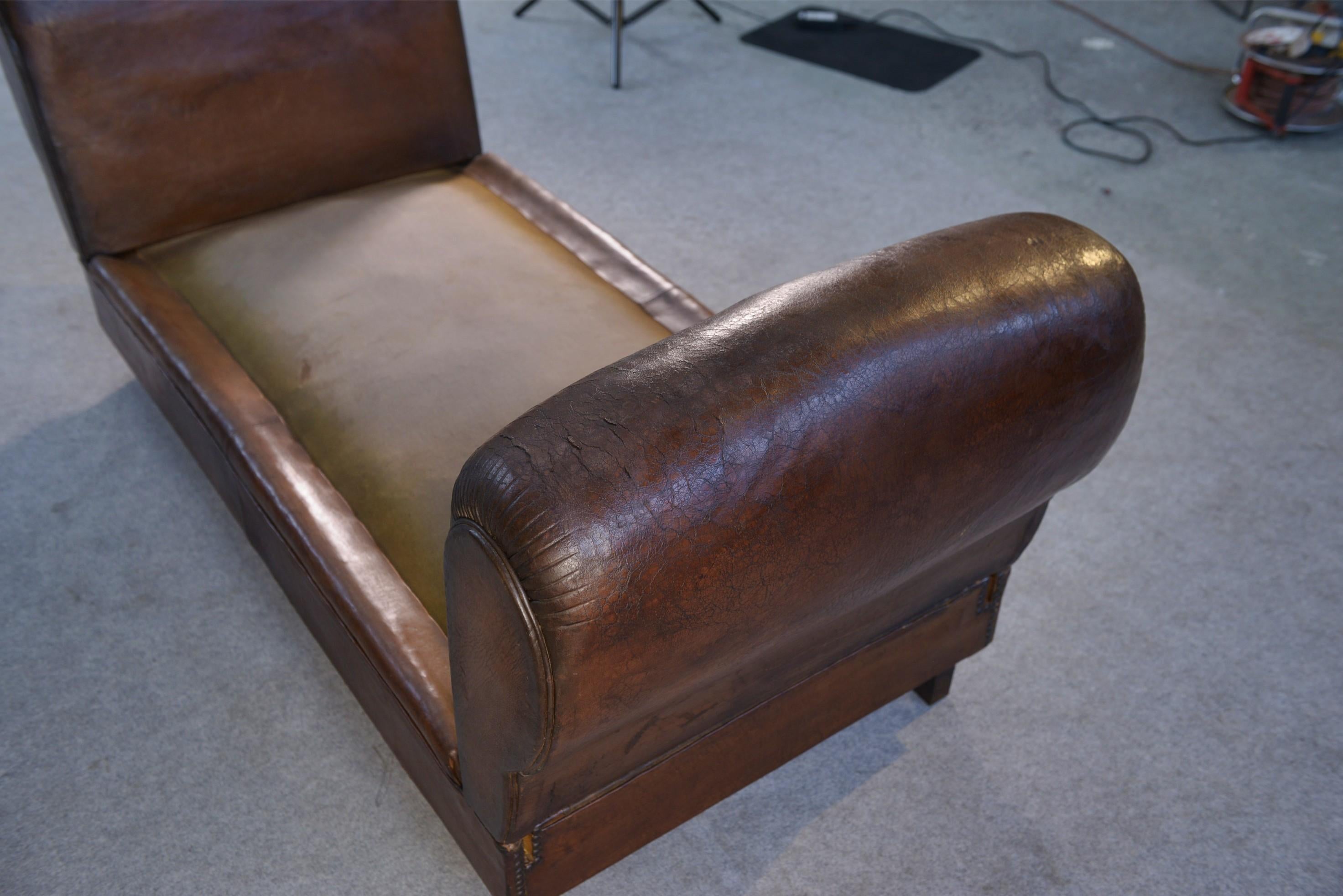 Banquette Club en cuir convertible avec assises velours 1920's For Sale 6