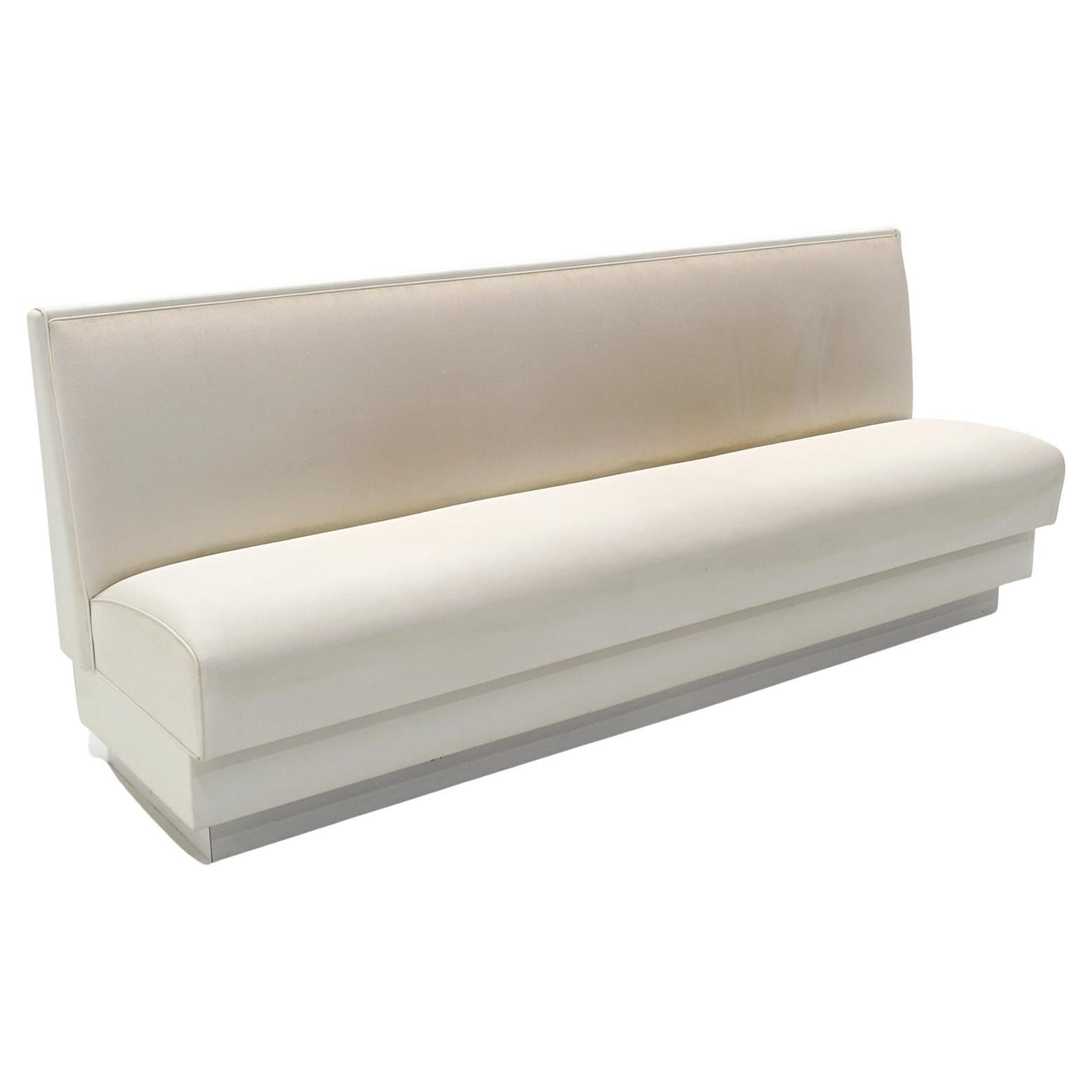 Banquette in Off White Upholstery. Custom built. 7 Feet, 3 inches Long.