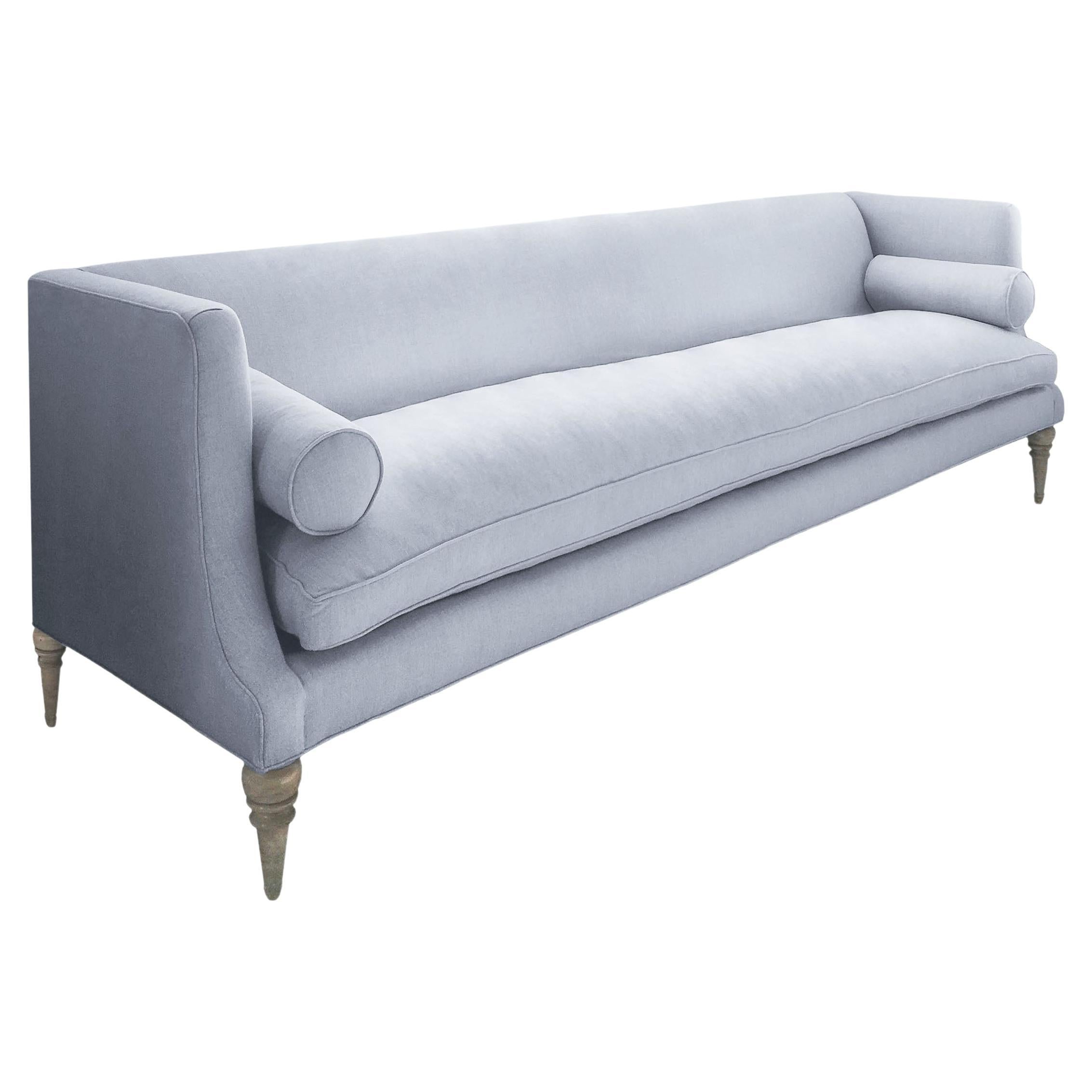 Banquette, Soft Outdoor Gray Fabric, Dining Bench, Settee, Sofa, Handcrafted For Sale