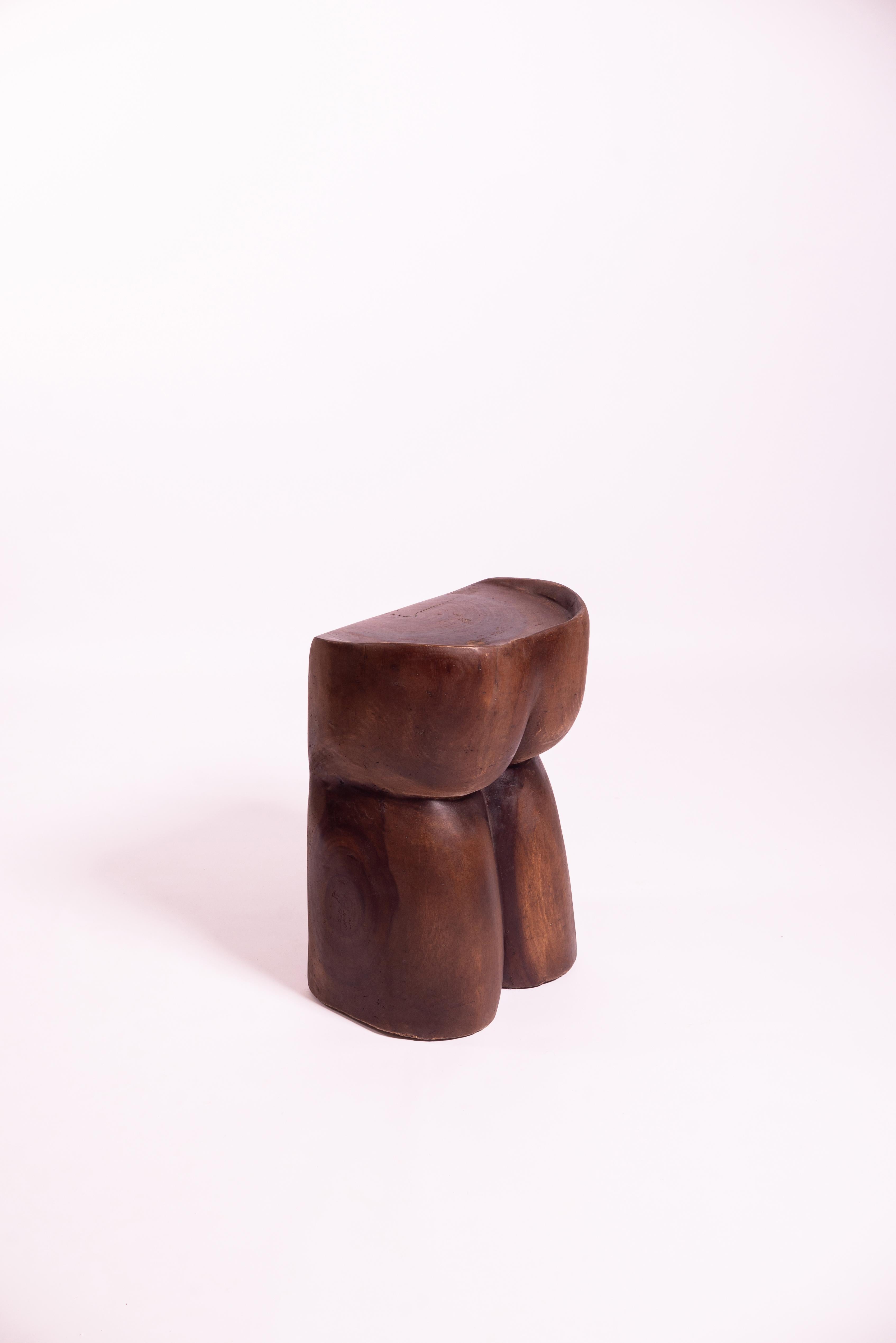 Modern Banquito Pompis Hand-Sculpted Stool in Solid Wood 