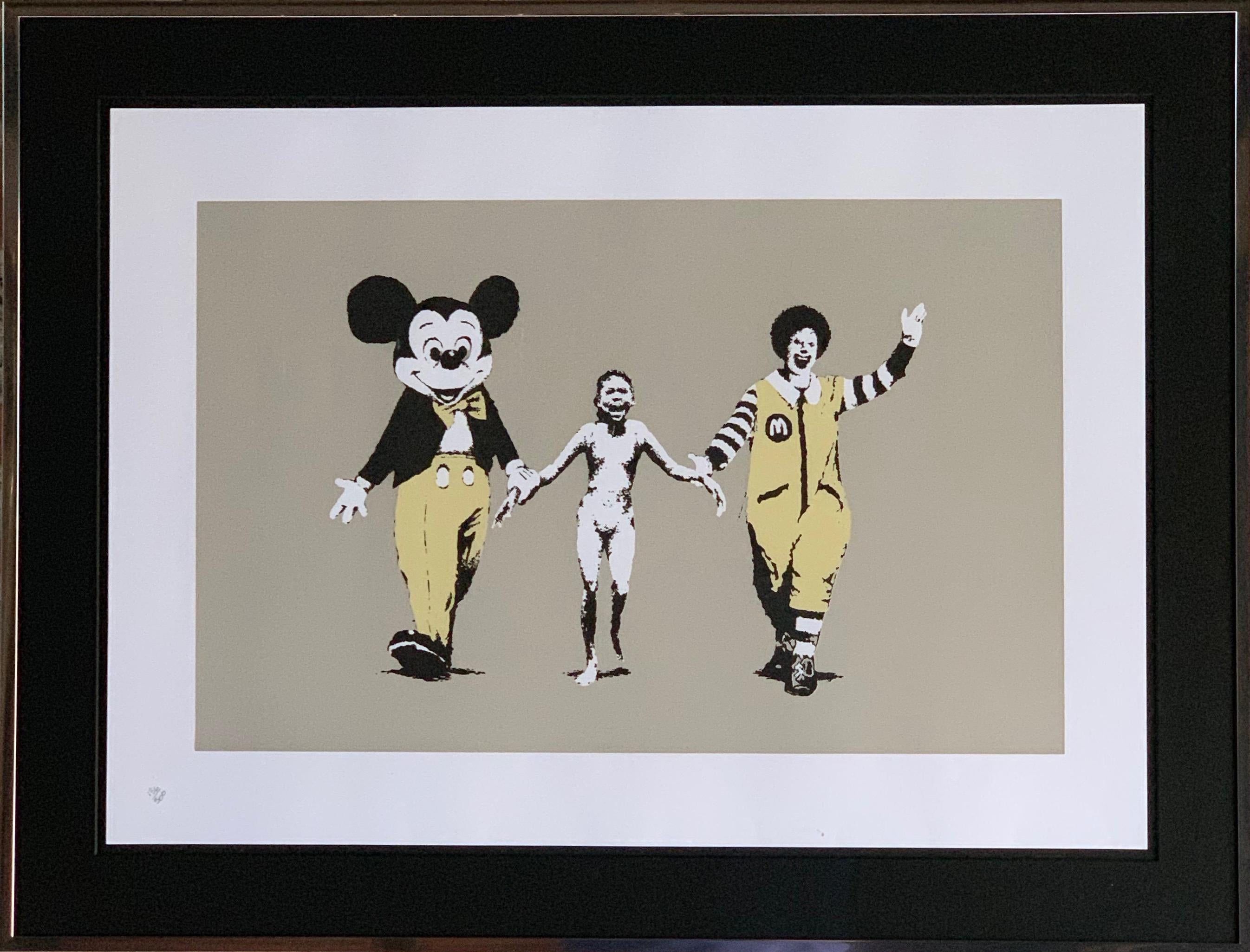 Banksy (b.1974)
Napalm
Screenprint in colours, 2004
Numbered from the edition of 500 in pencil, on wove paper
Printed and published by Pictures on Walls, London

The screenprint Napalm, also known as Can’t Beat That Feeling, is another