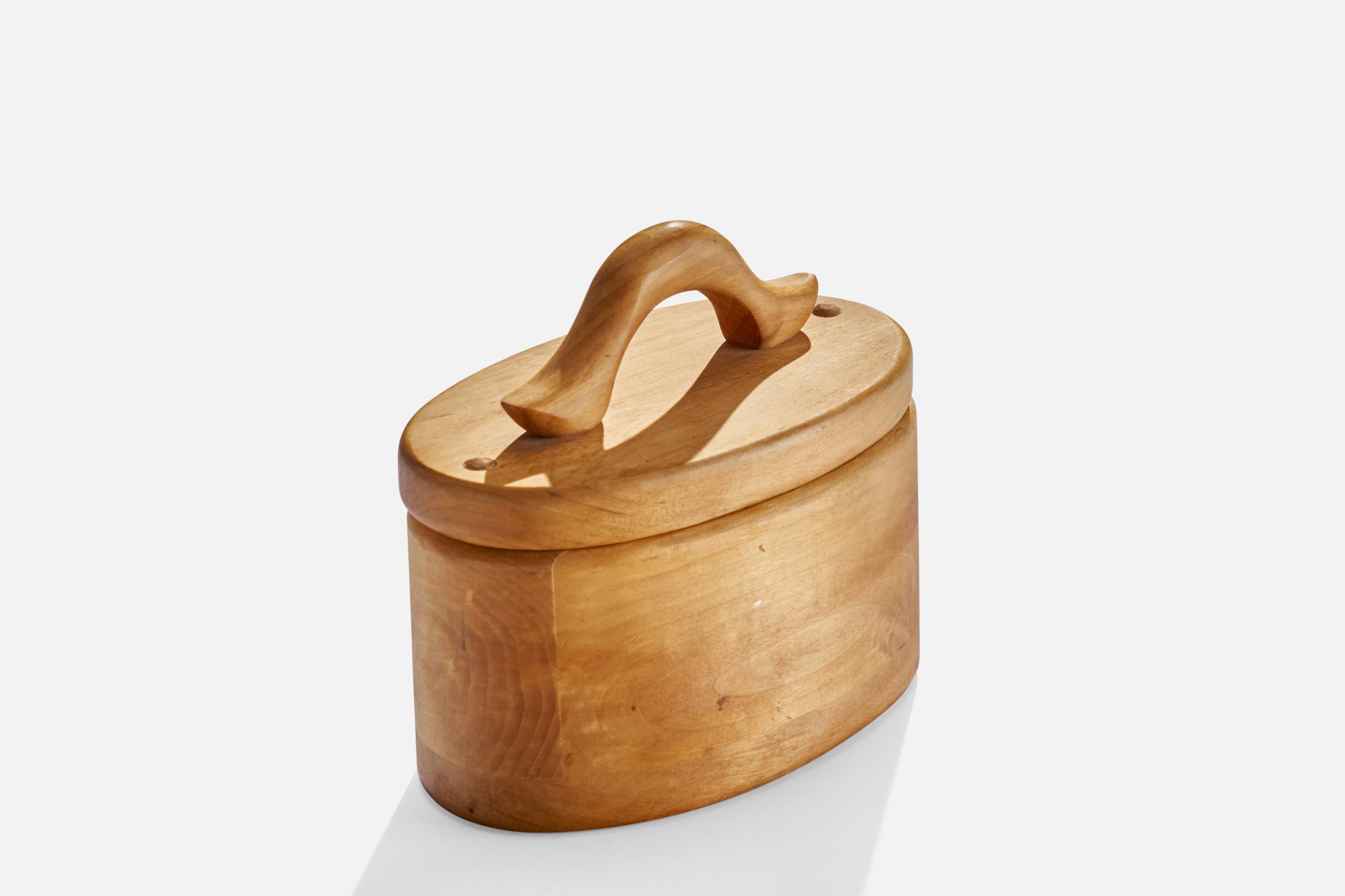 A handcrafted wooden lidded box designed and produced by Bänsteboa Slöjdcenter, Sweden, c. 1970s