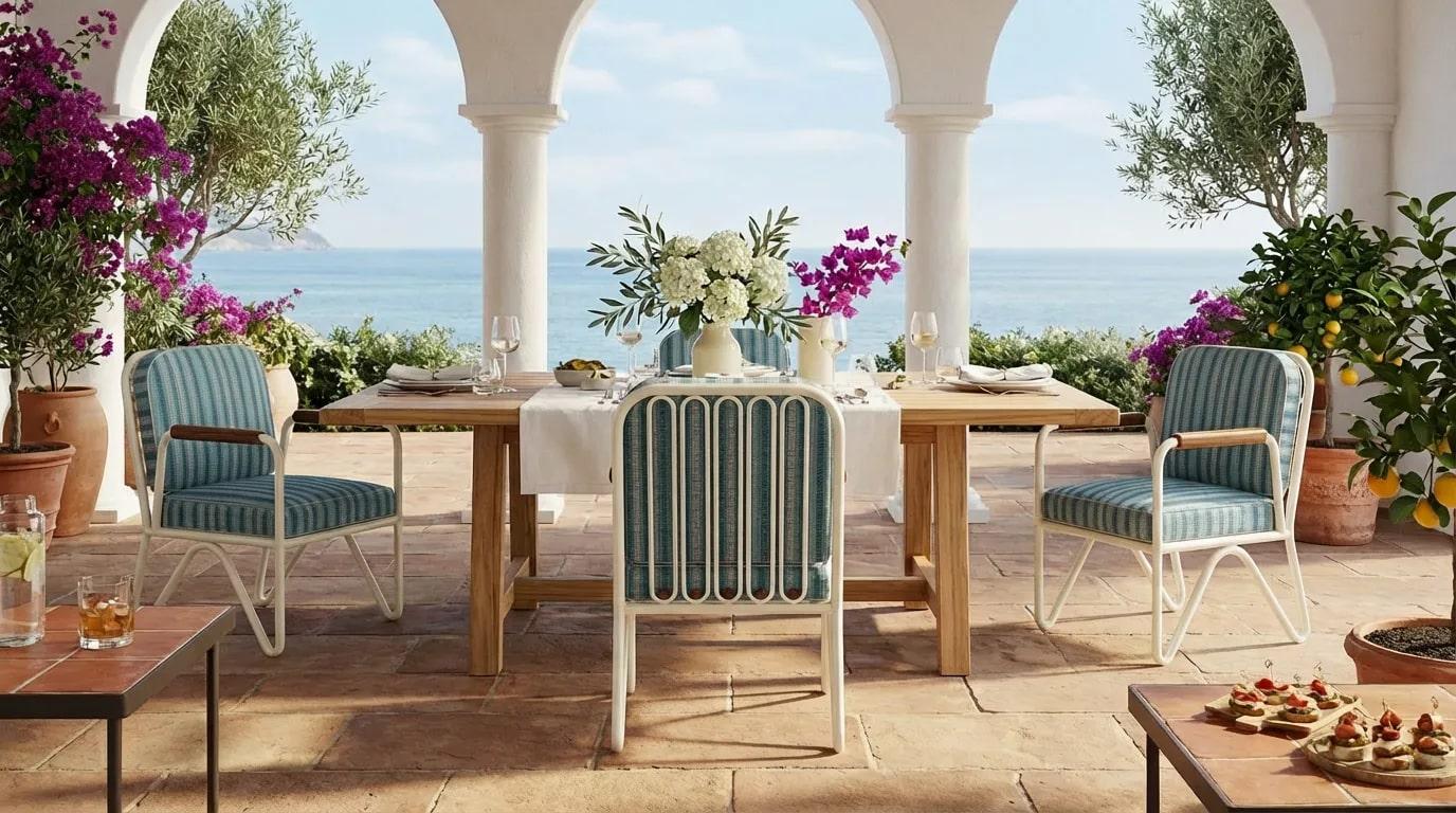 Moderno Sedia da pranzo per esterni Banús in metallo laccato con dettagli in Wood Iroko in vendita