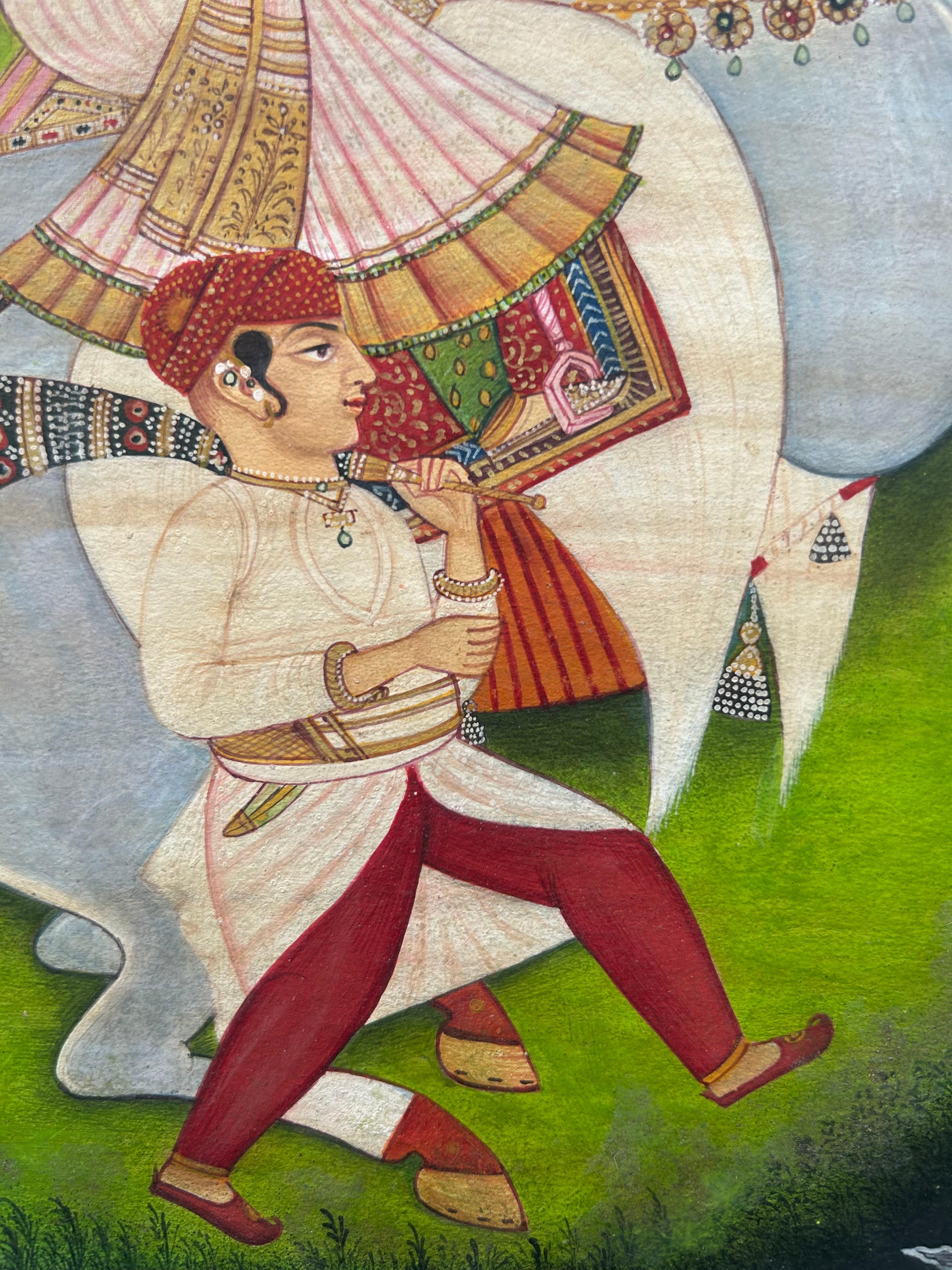 Pintura india en miniatura Maharajá de Mewar a caballo Artista de la Corte India Maestro en venta 1