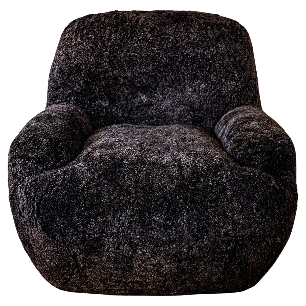 Brown Armchair with Curly Shearling Upholstery, Bao