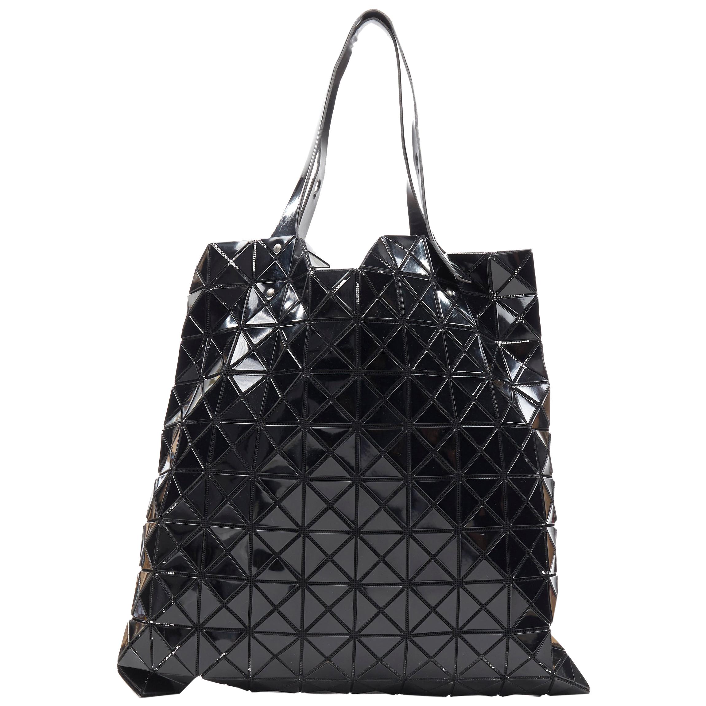 BAO BAO ISSEY MIYAKE Prism black PVC geometric mesh leather handle tote bag