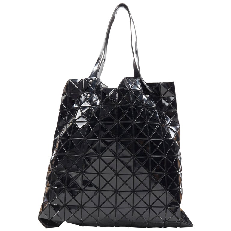 BAO BAO ISSEY MIYAKE Prism black PVC geometric mesh leather handle tote ...