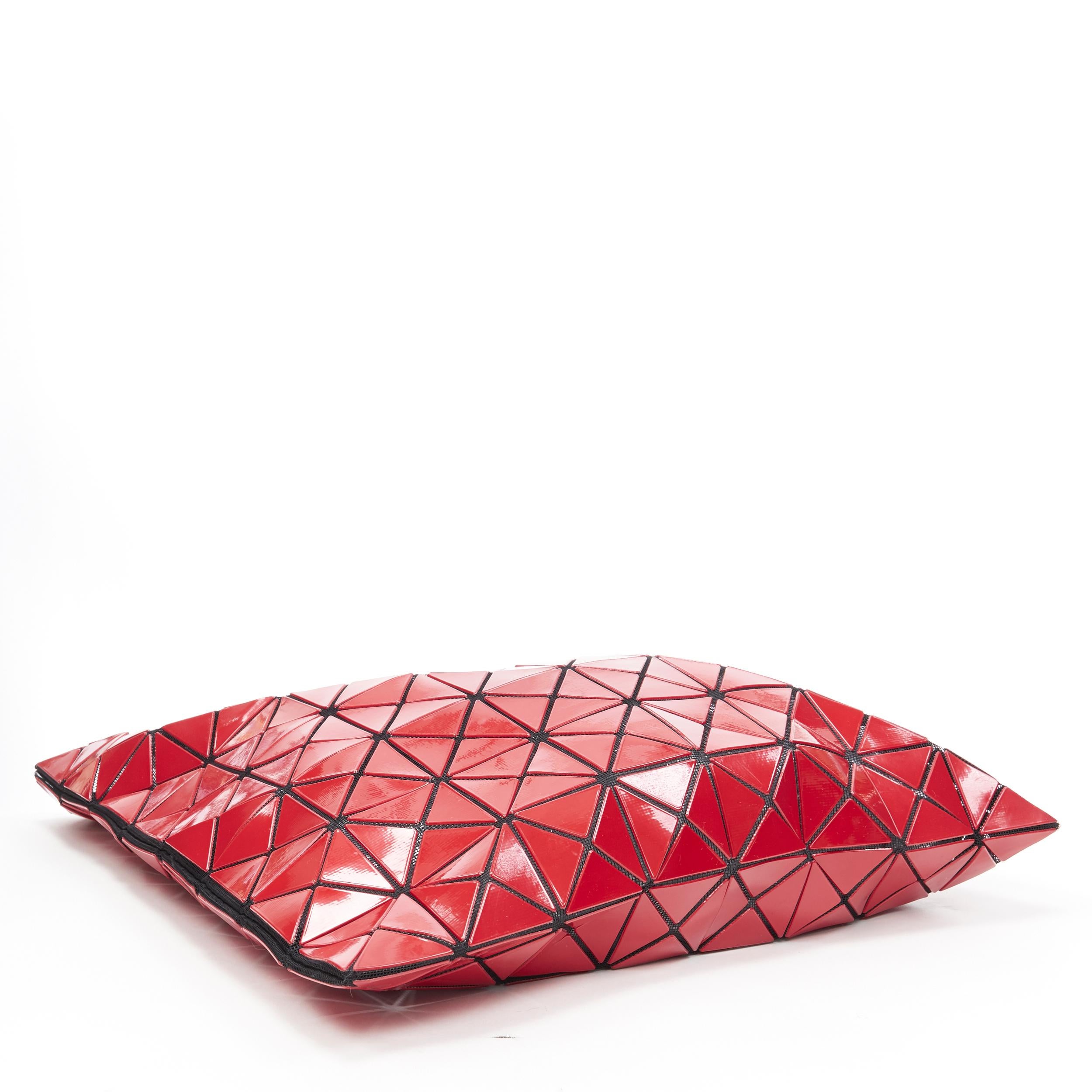 Red BAO BAO ISSEY MIYAKE Prism red PVC geometric mesh leather handle tote bag