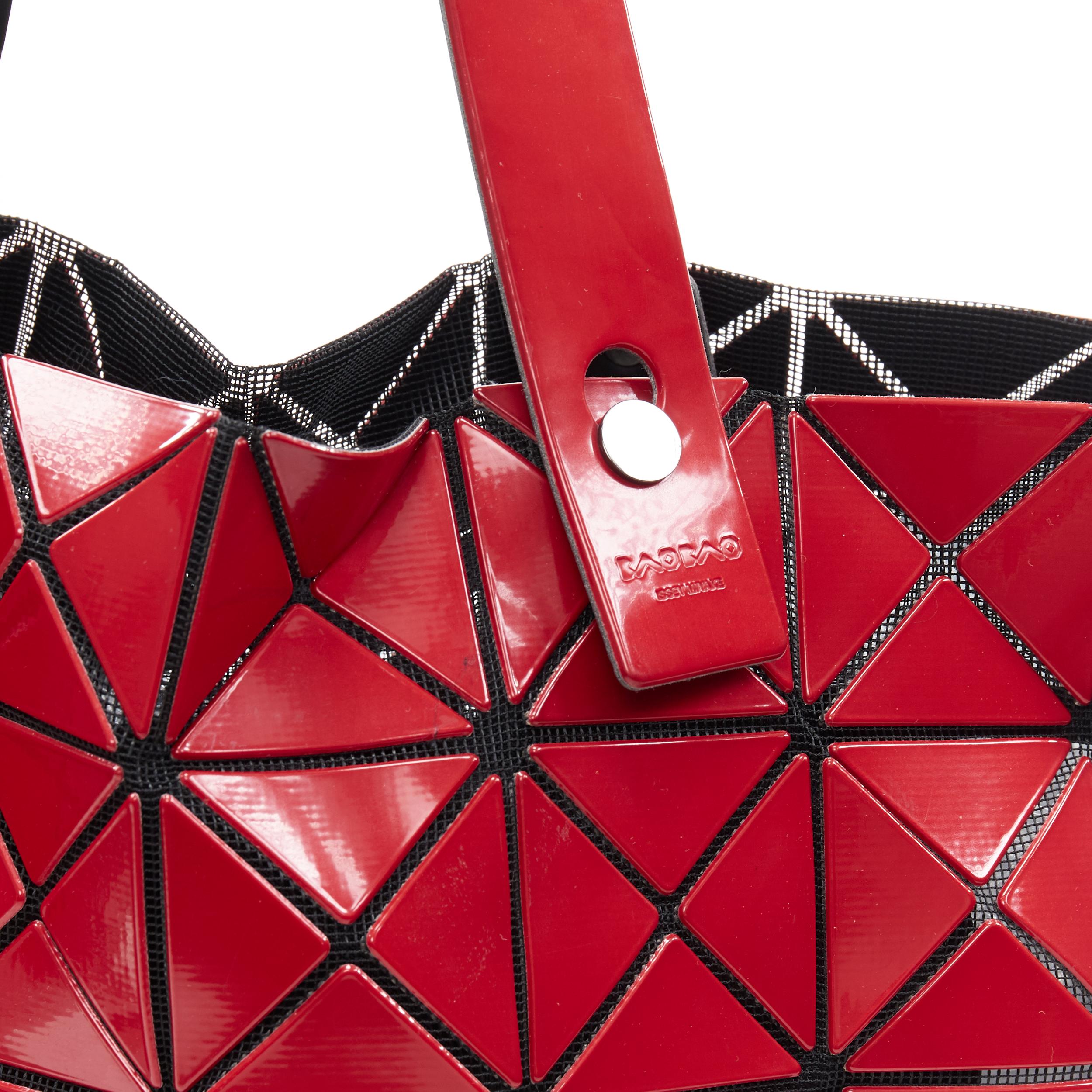 BAO BAO ISSEY MIYAKE Prism red PVC geometric mesh leather handle tote bag In Good Condition In Hong Kong, NT