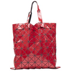 BAO BAO ISSEY MIYAKE Prism red PVC geometric mesh leather handle tote bag