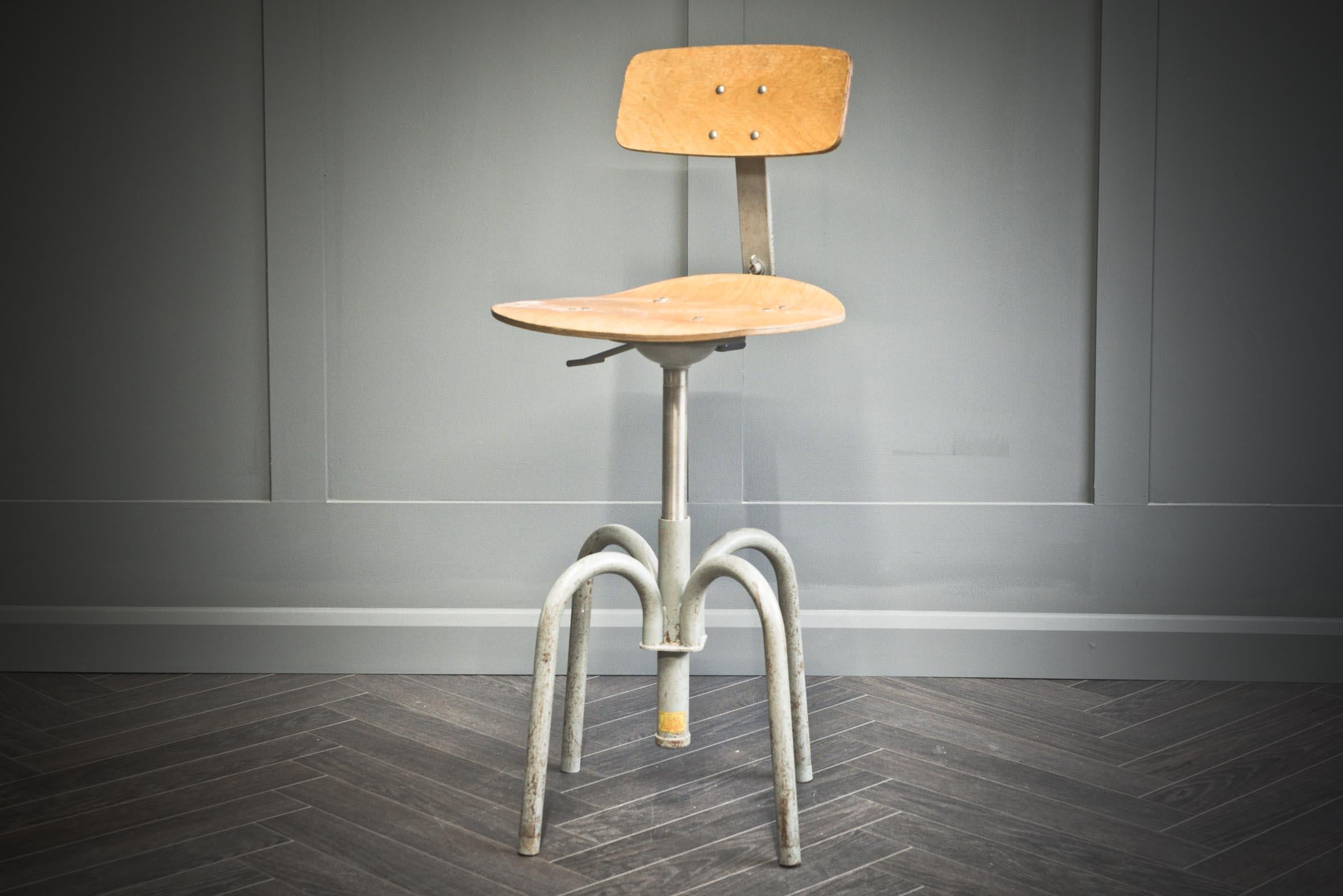 Metal B.A.O. Industrial Architect's Stool For Sale