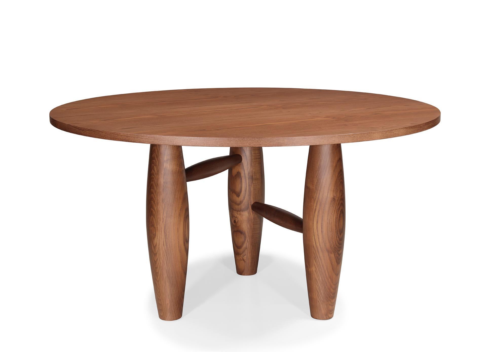 Contemporary Bao Round Dining Table: Sculptural Curves with Solid Wood Base For Sale