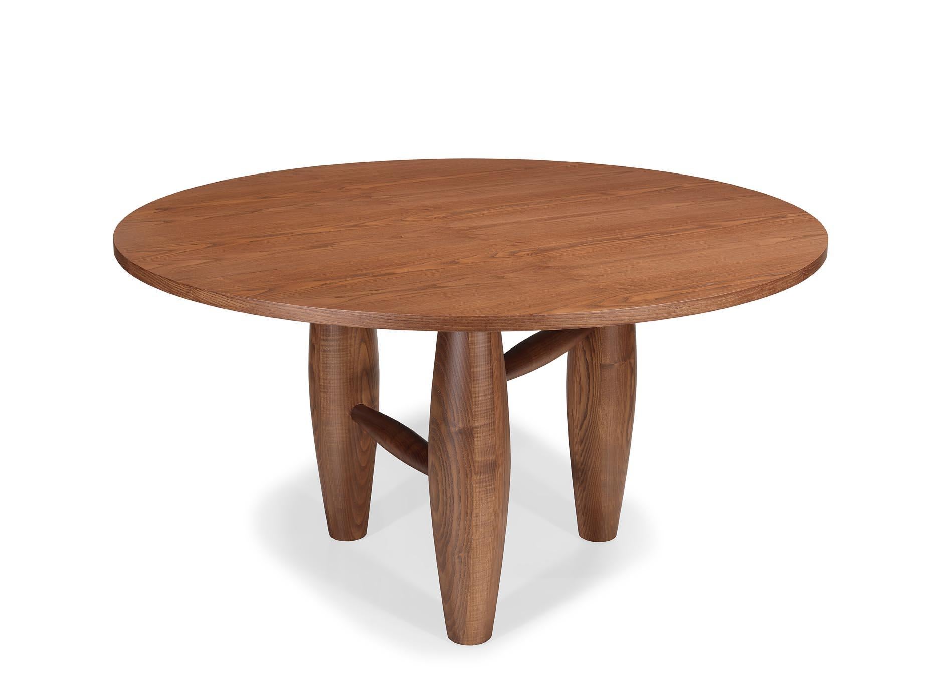 Ash Bao Round Dining Table: Sculptural Curves with Solid Wood Base For Sale