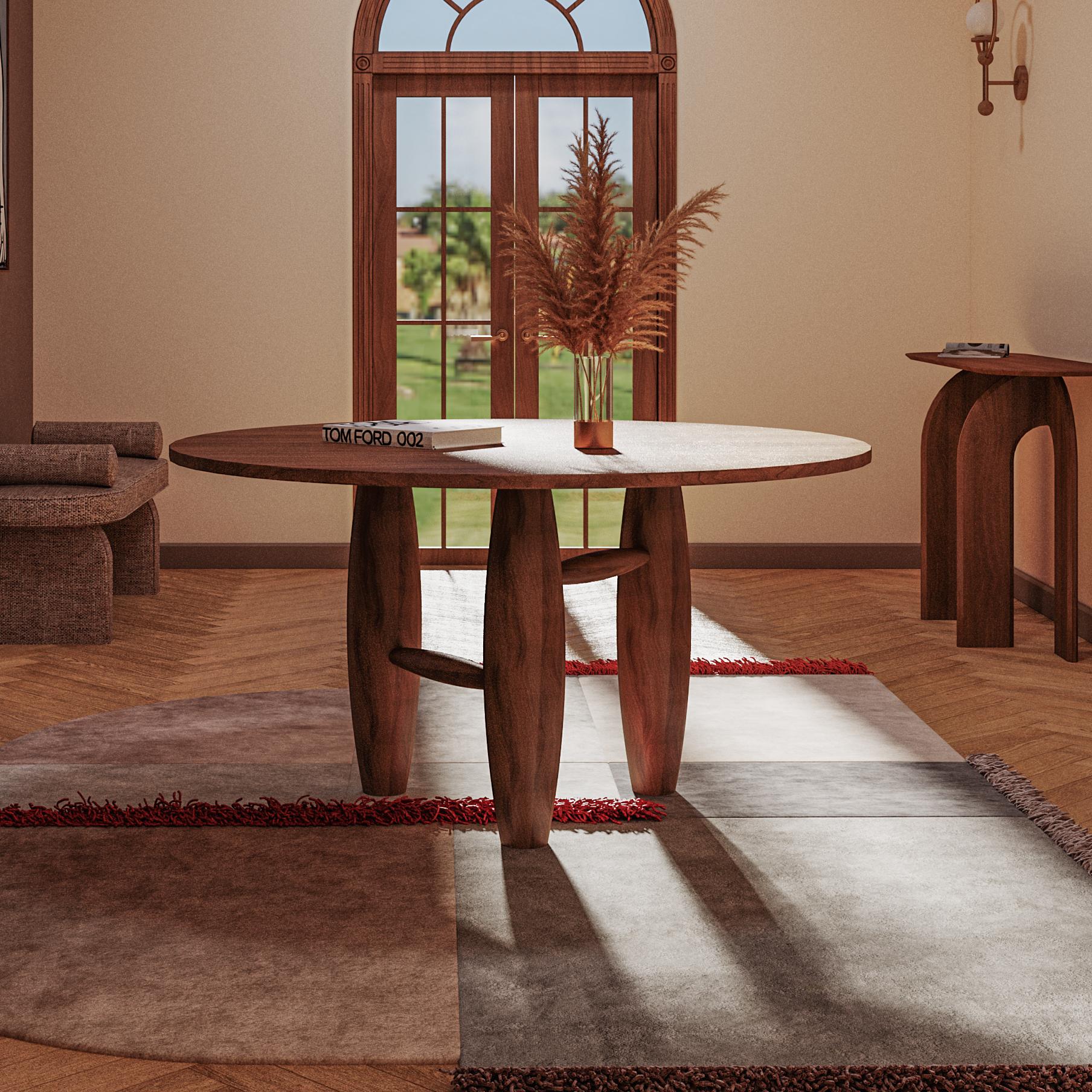 Bao Round Dining Table: Sculptural Curves with Solid Wood Base For Sale 1